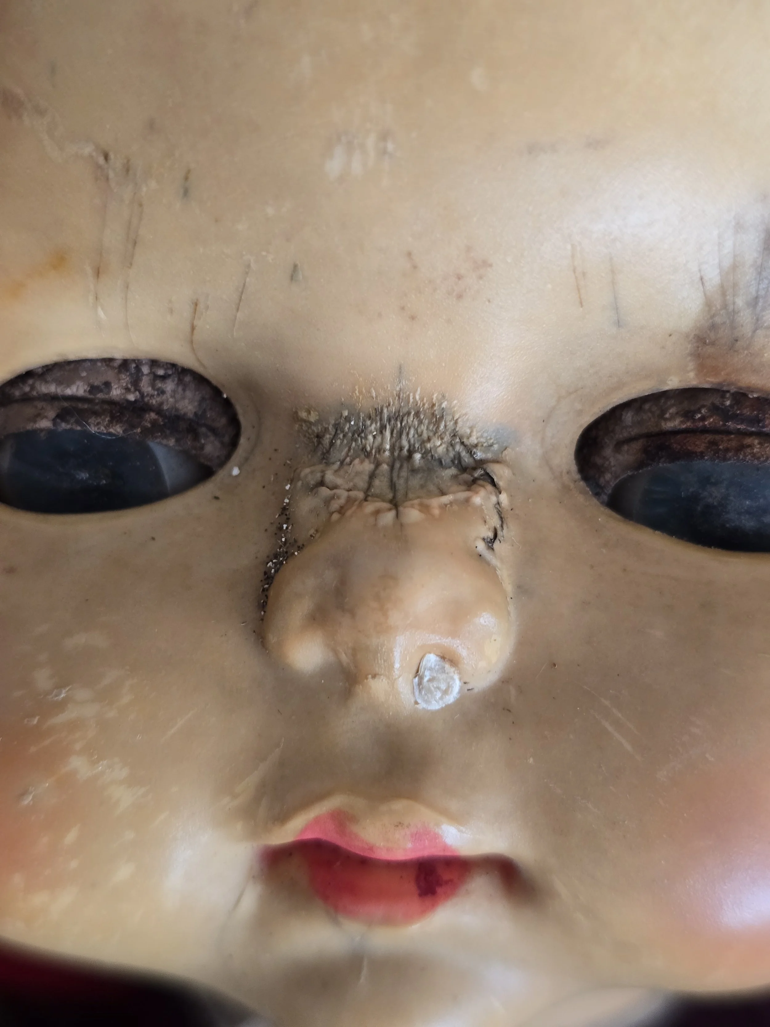 original pedigree doll head with aged patina and eyes