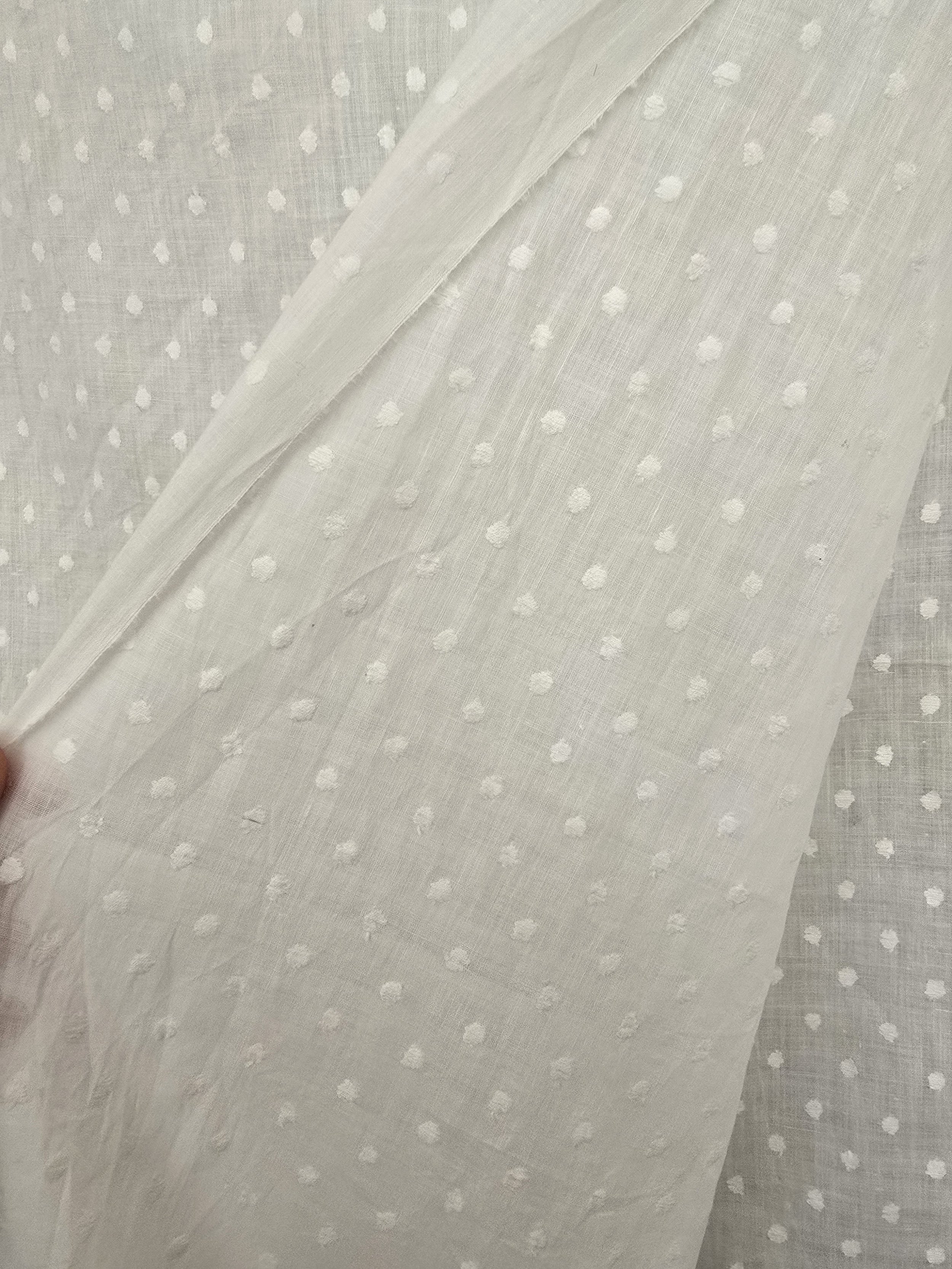 Close-up of raised dot pattern on white cotton