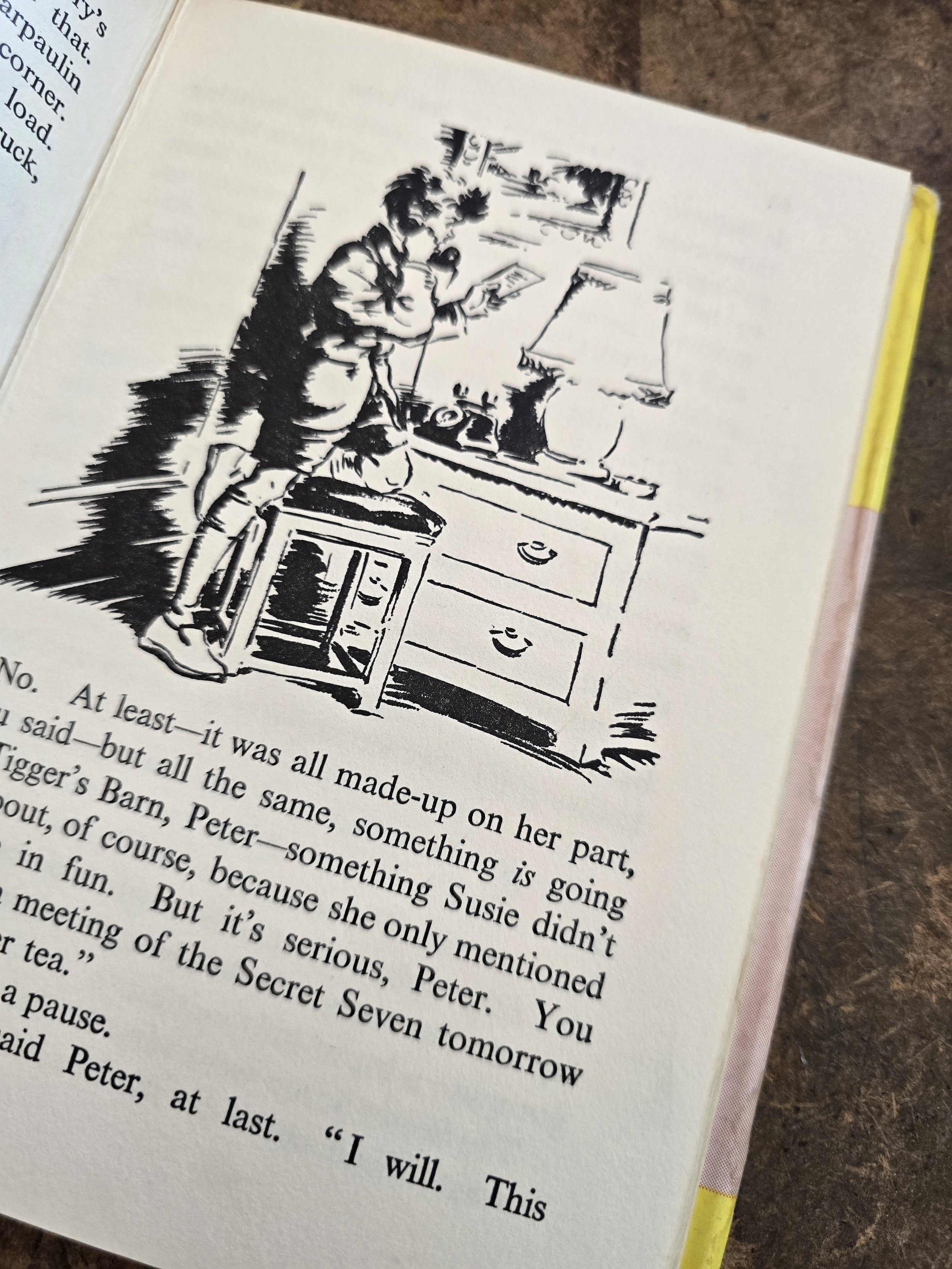 Black and white illustration from Secret Seven on the Trail children's adventure story.