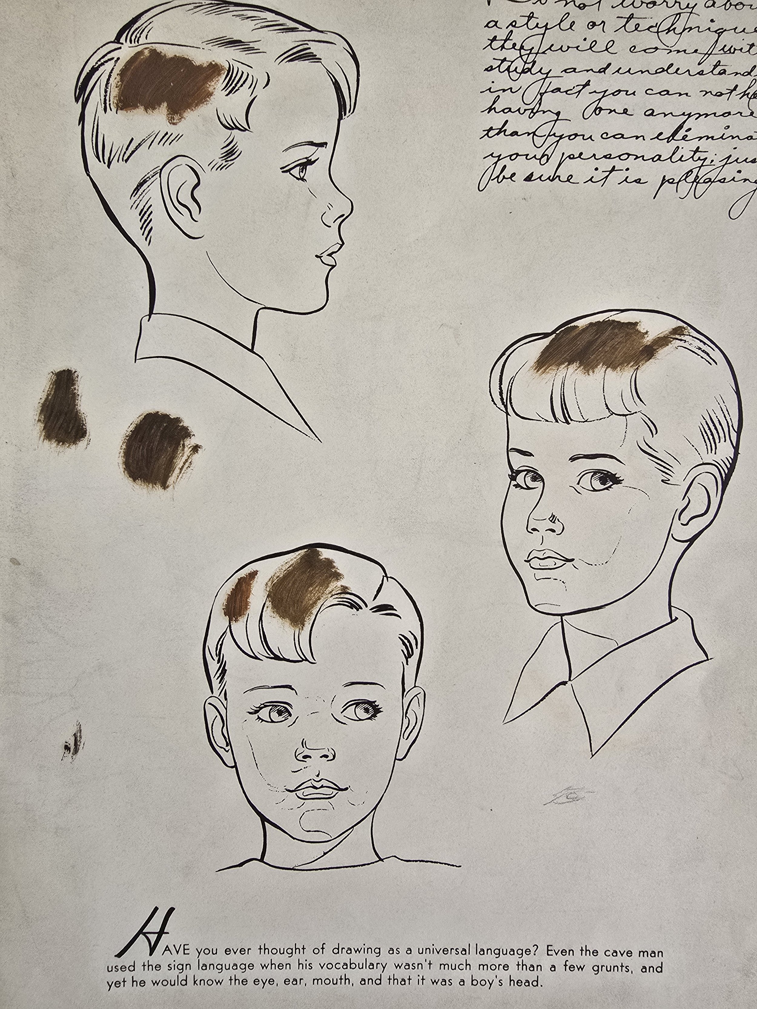 Pen and brush technique for shading faces