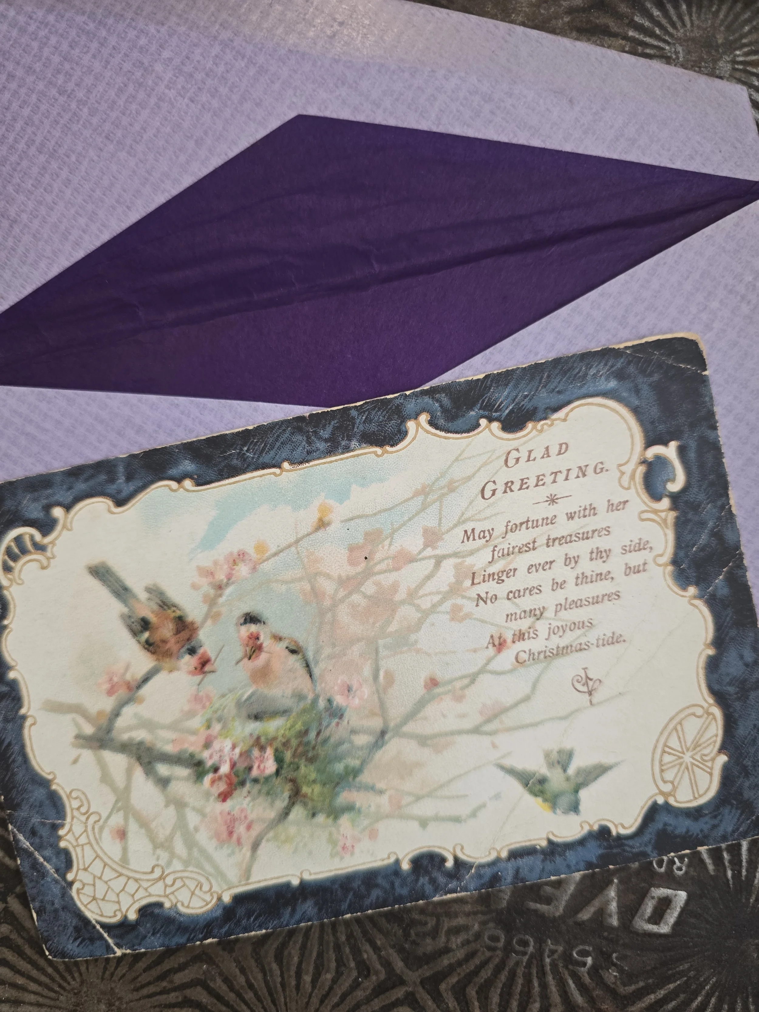 Vintage bird & blossom greeting card