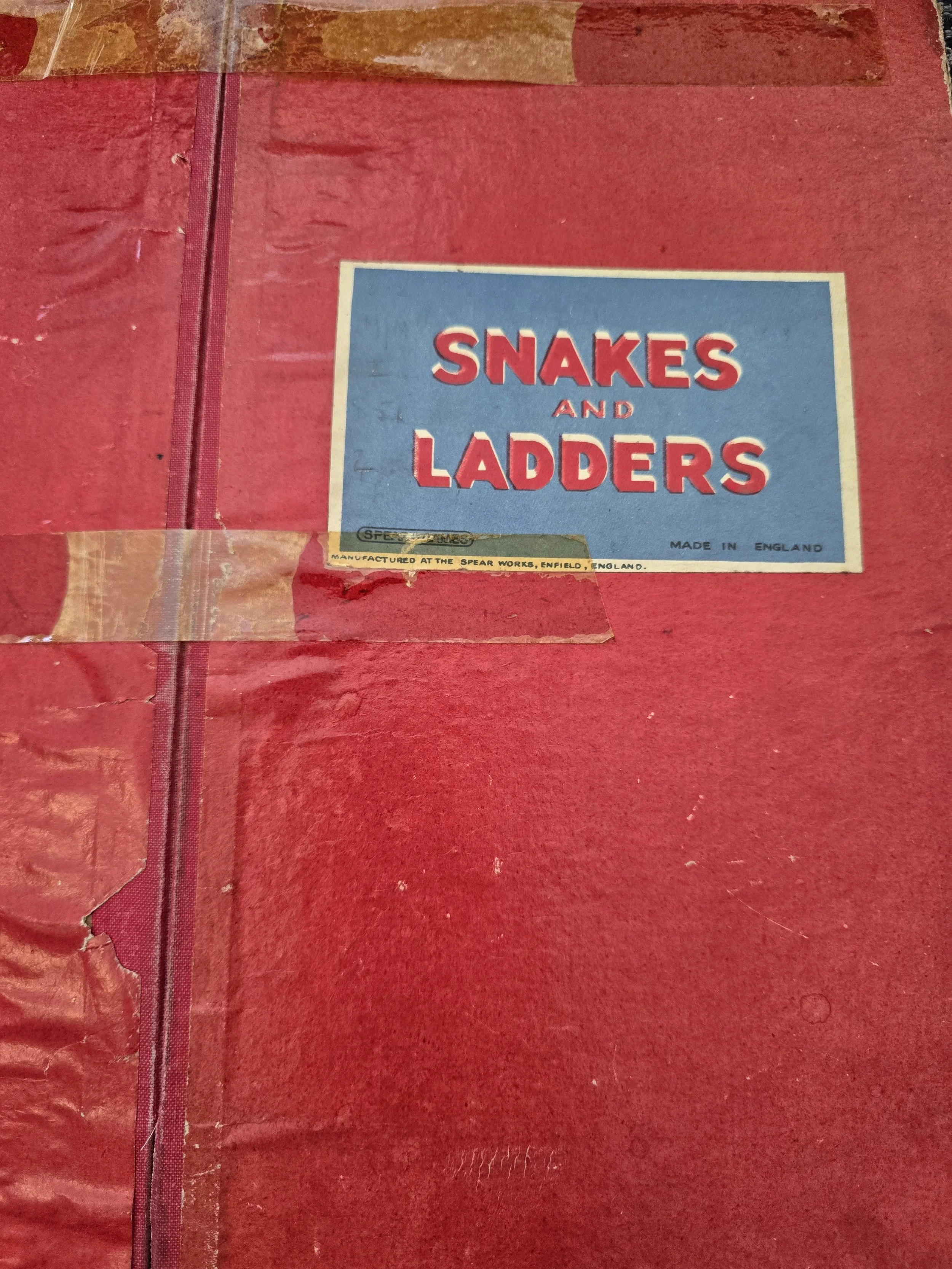 Original Spear’s Games Snakes and Ladders label, made in Enfield England