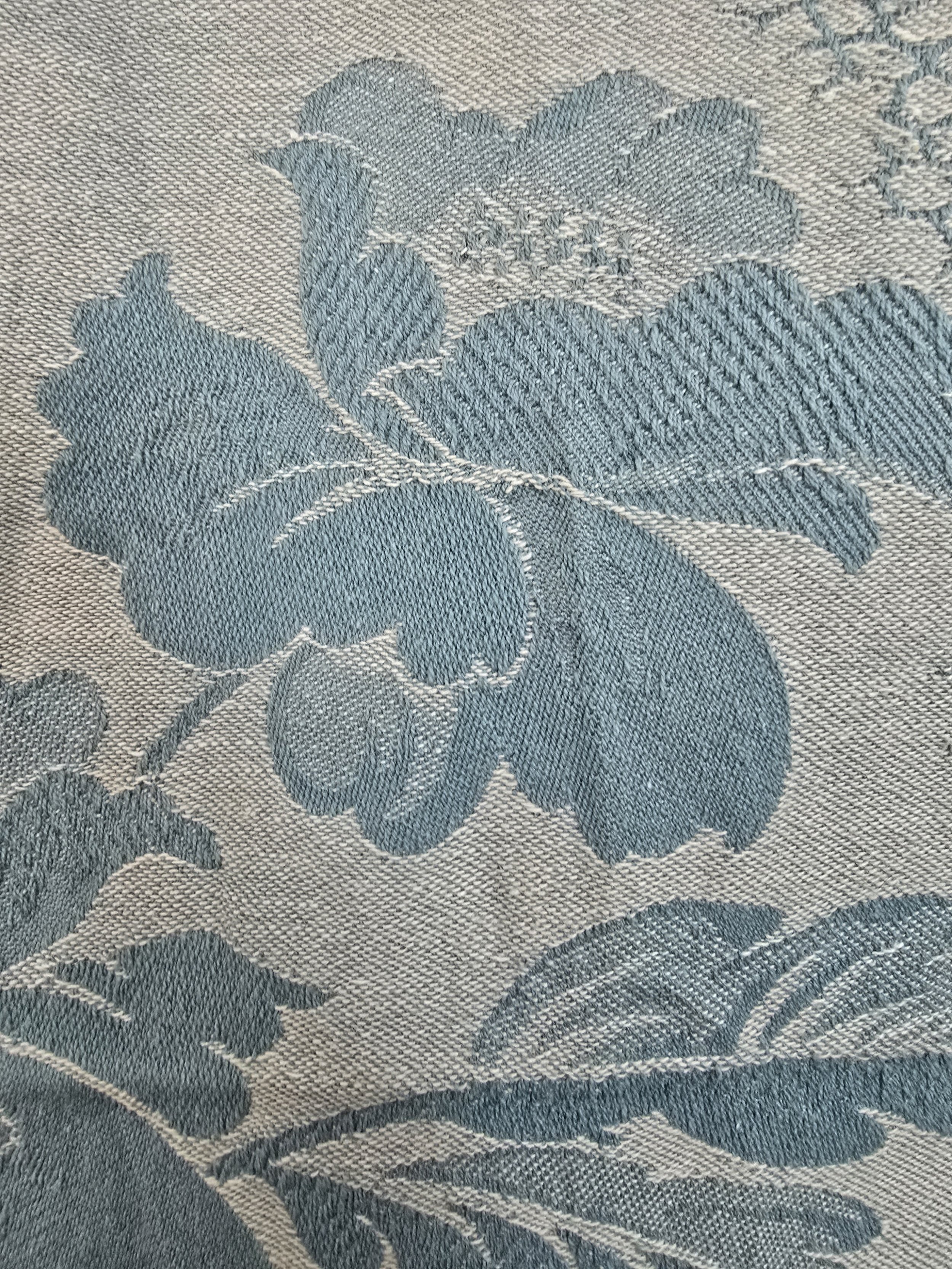 Jacquard peony motif on vintage coutil, 1940s French upholstery textile