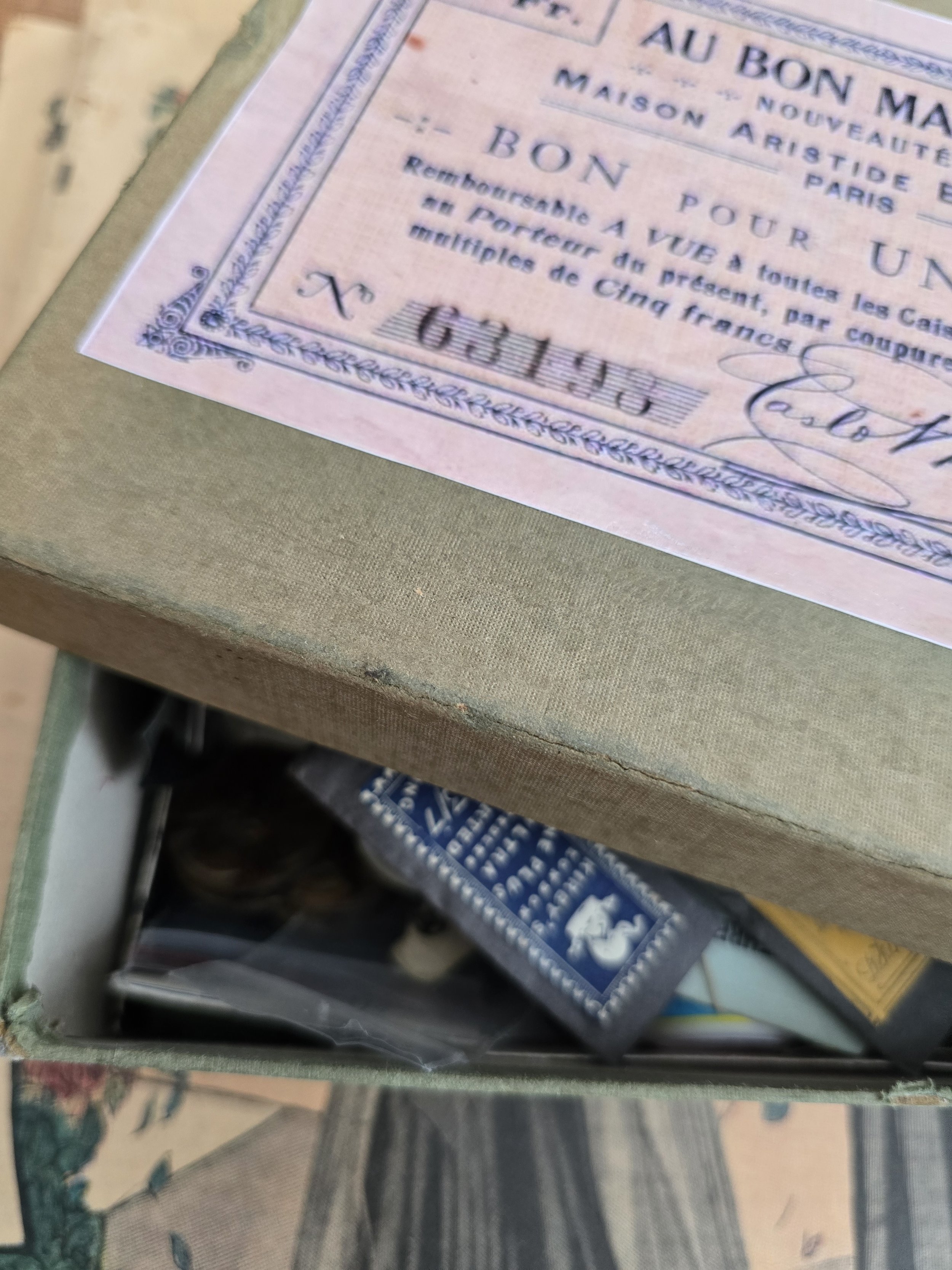 One-of-a-kind storage box for postcards, letters and paper ephemera.