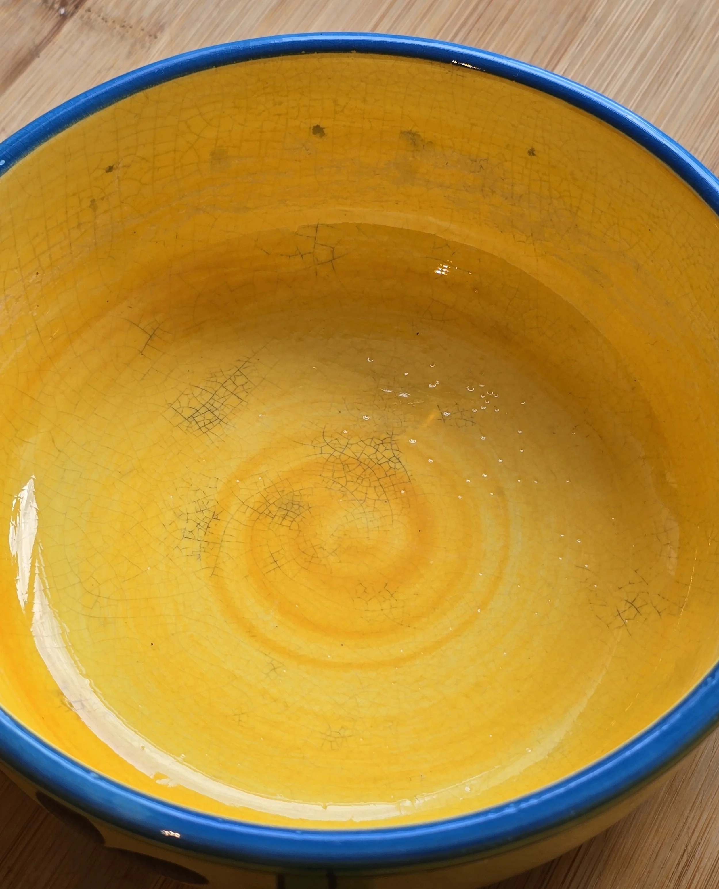 Interior of Casa Colori ceramic bowl showing craquelure glaze