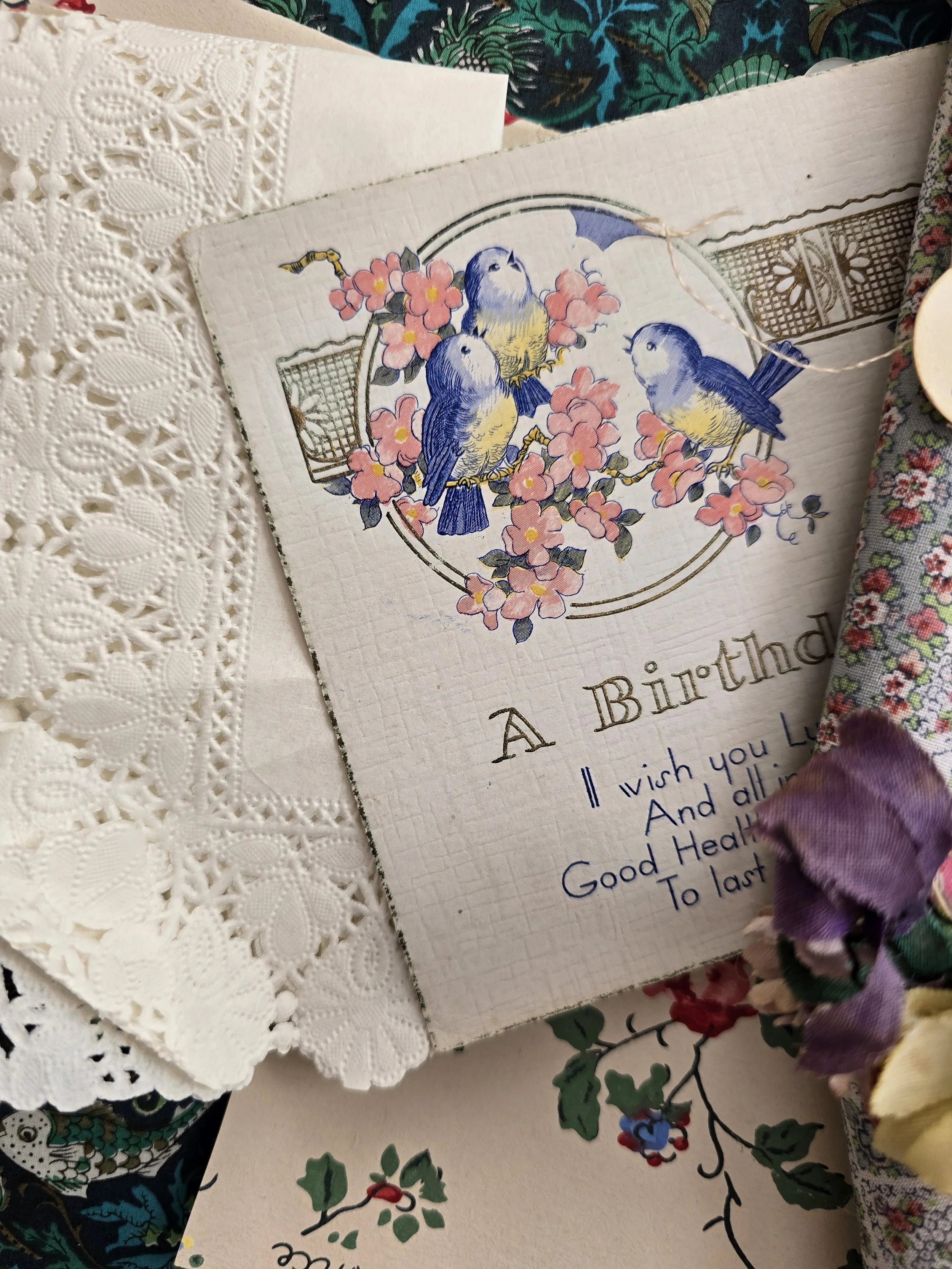 vintage haberdashery bundle with buttons thread and millinery flowers