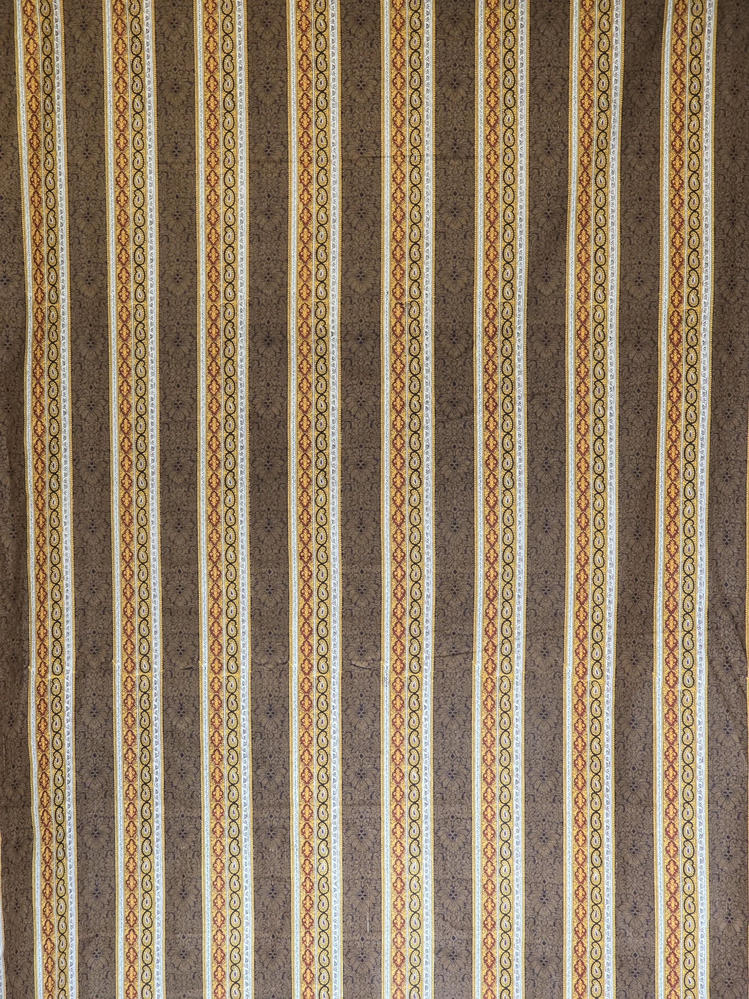 1960s Souleiado Impressions de Provence fabric with warm brown, ochre, rust and cream patterned stripes.