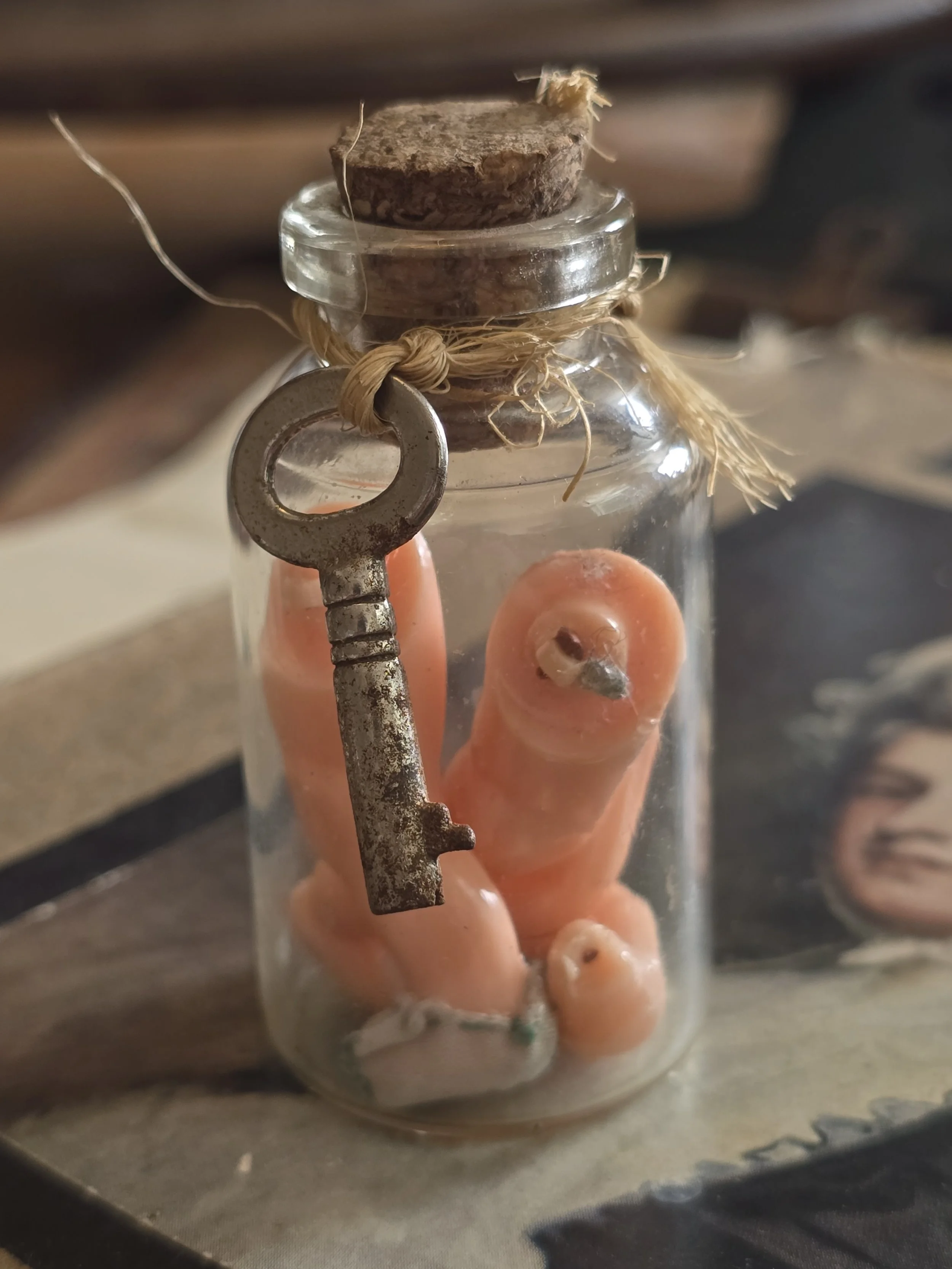 Small found object assemblage made with vintage materials