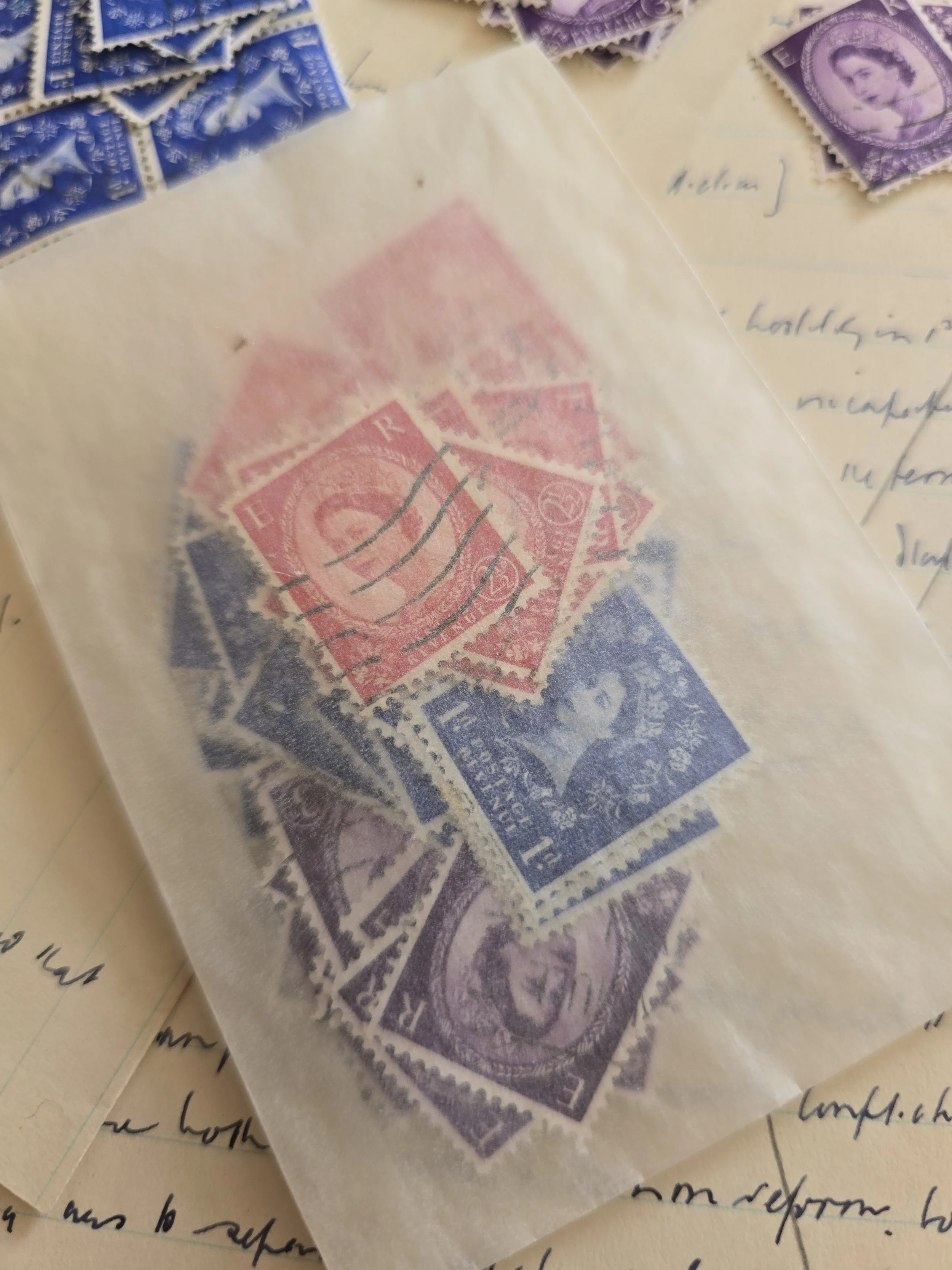Collection of colourful vintage postage stamps