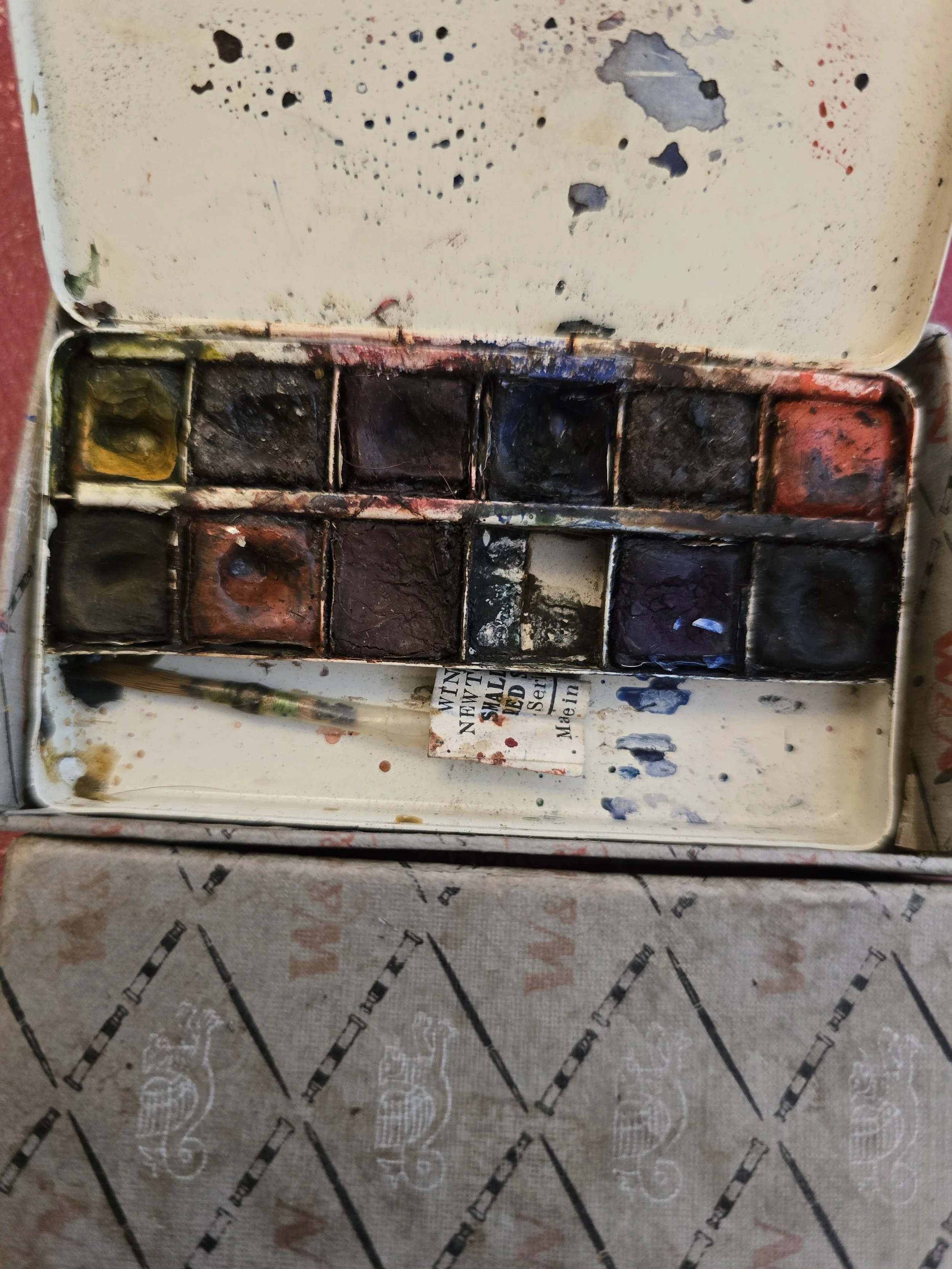 Vintage Winsor & Newton Bijou No. 2 watercolour paint box with original outer sleeve.