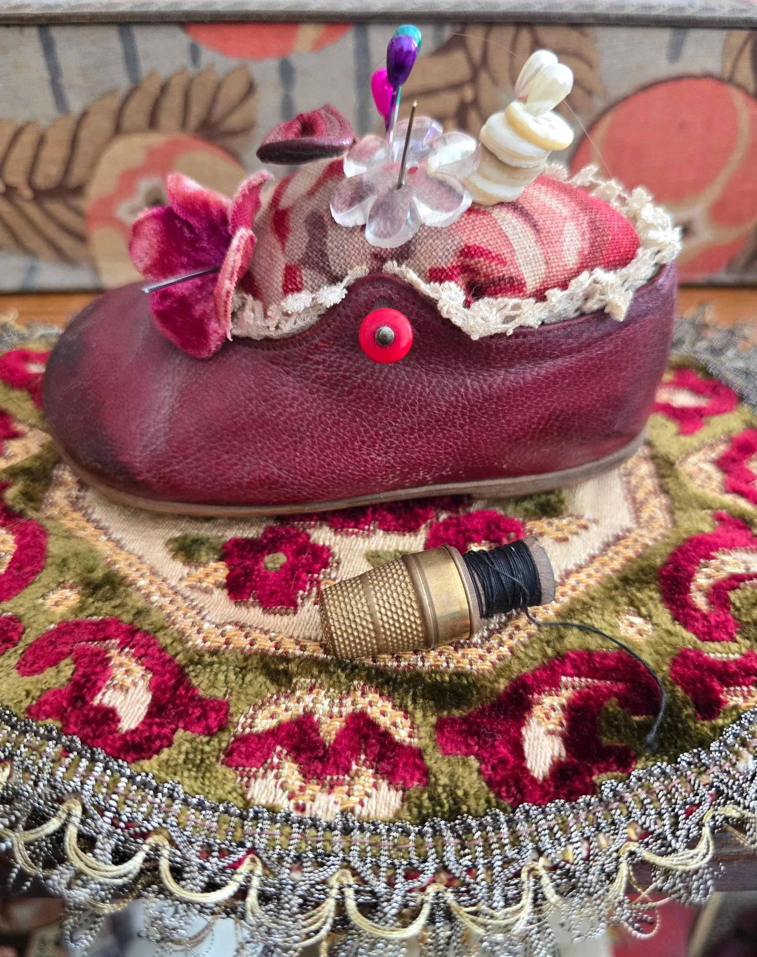 Antique British Child's Leather Shoe Pin Cushion