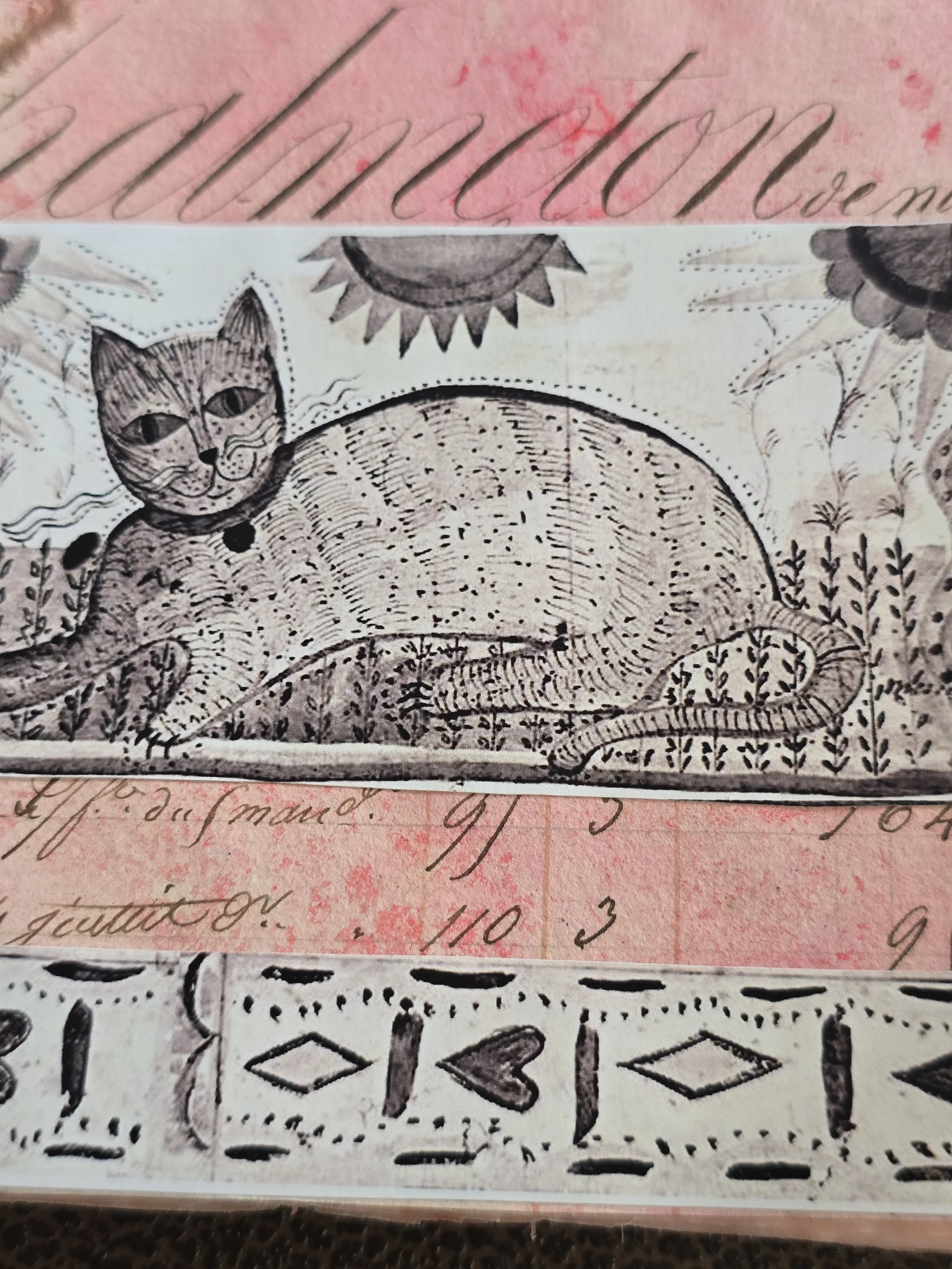 Studio made notebook featuring hand dyed antique ledger paper and vintage tracing paper pages.