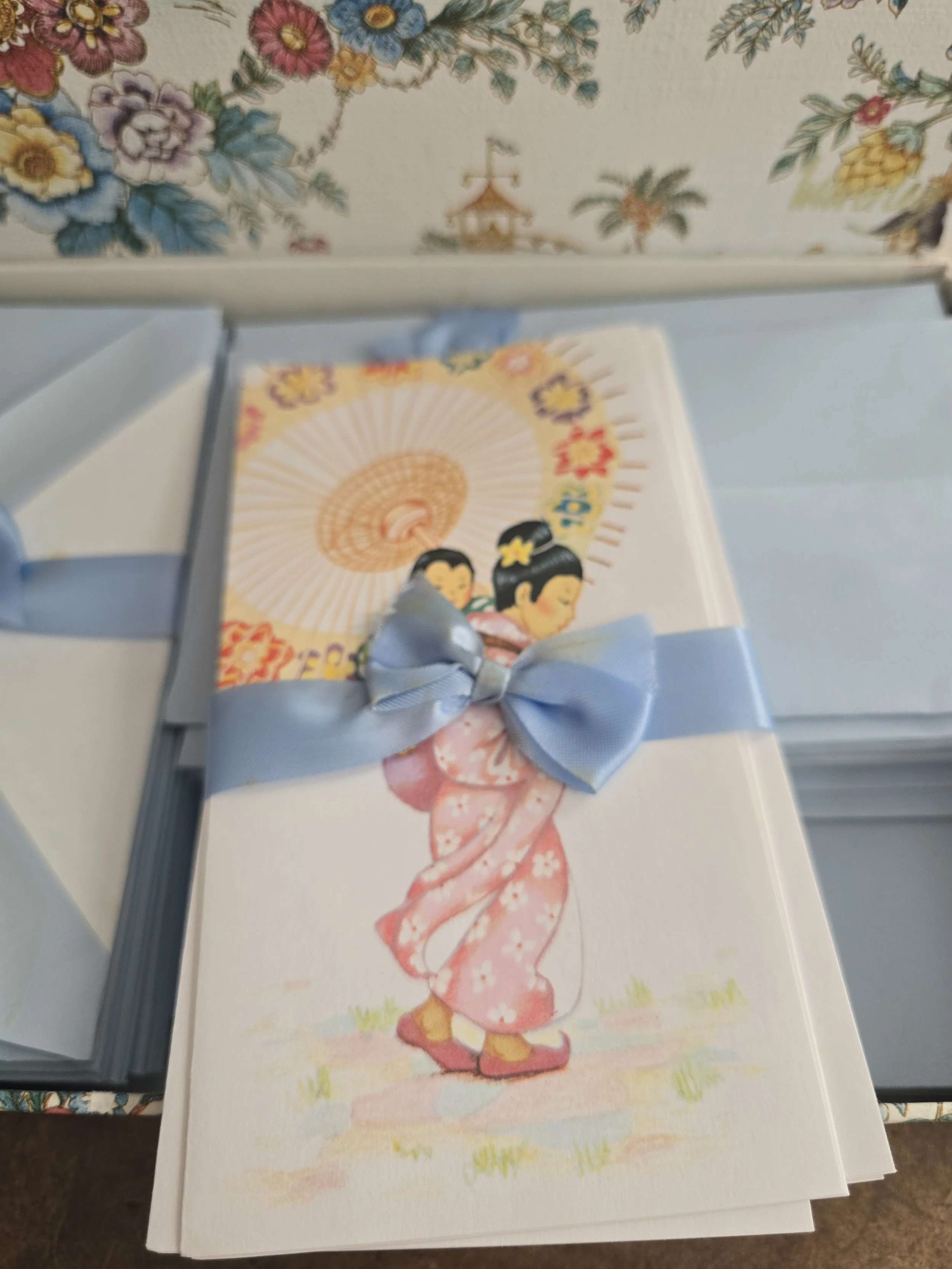 Original Waverley stationery box filled with pale blue writing paper and envelopes