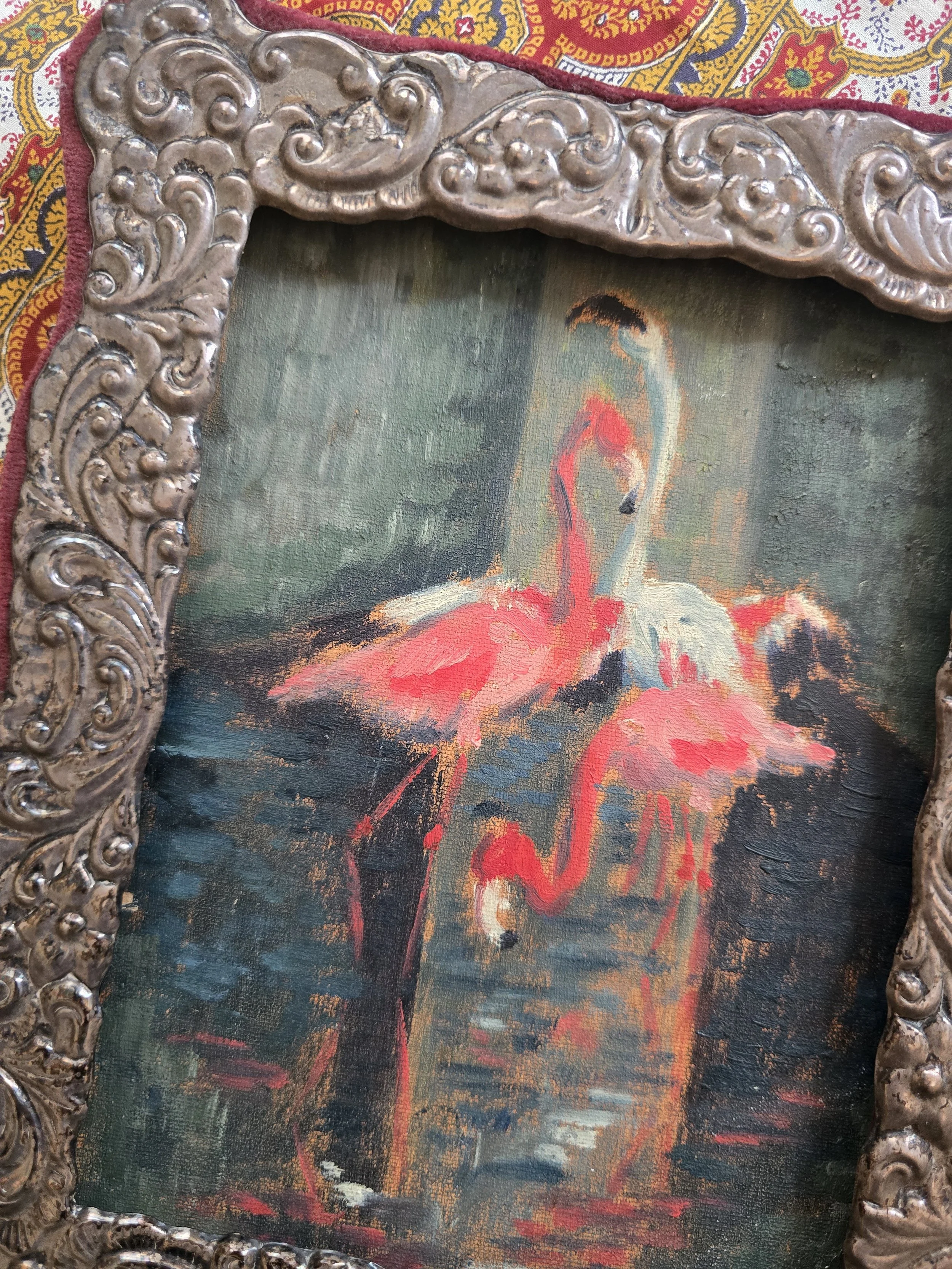 Ornate late Victorian tabletop frame displaying contemporary artwork.