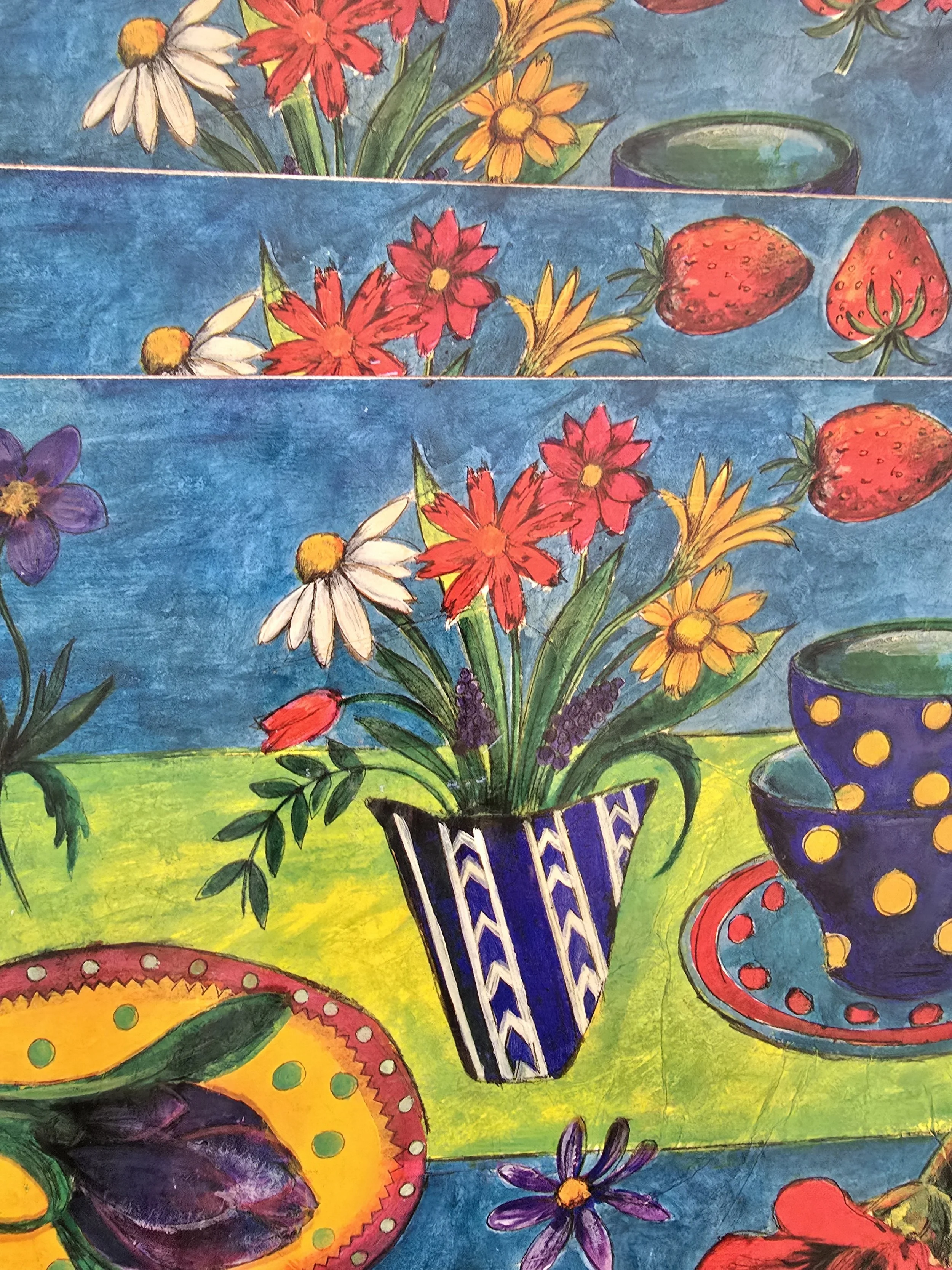 Collectible 1990s placemats with bright flowers and tableware
