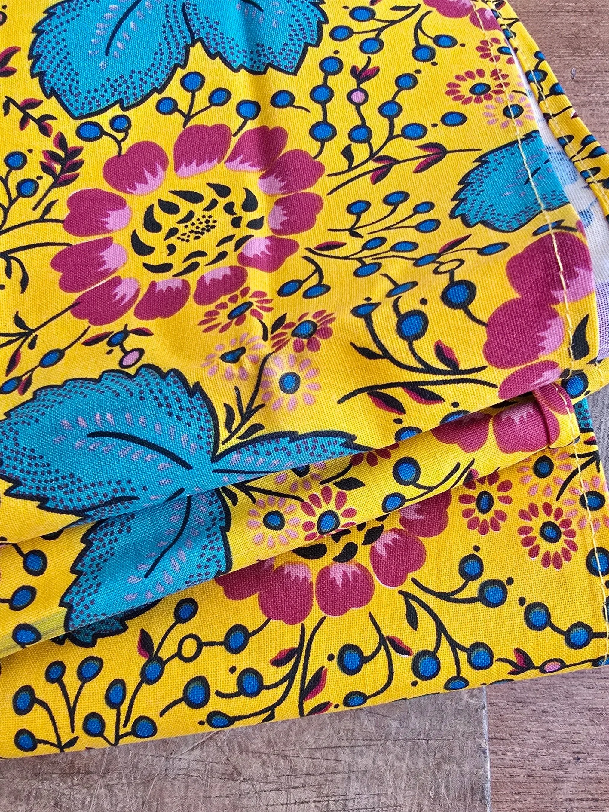 set of 4 Habitat Souleiado cotton napkins with yellow floral Provençal print