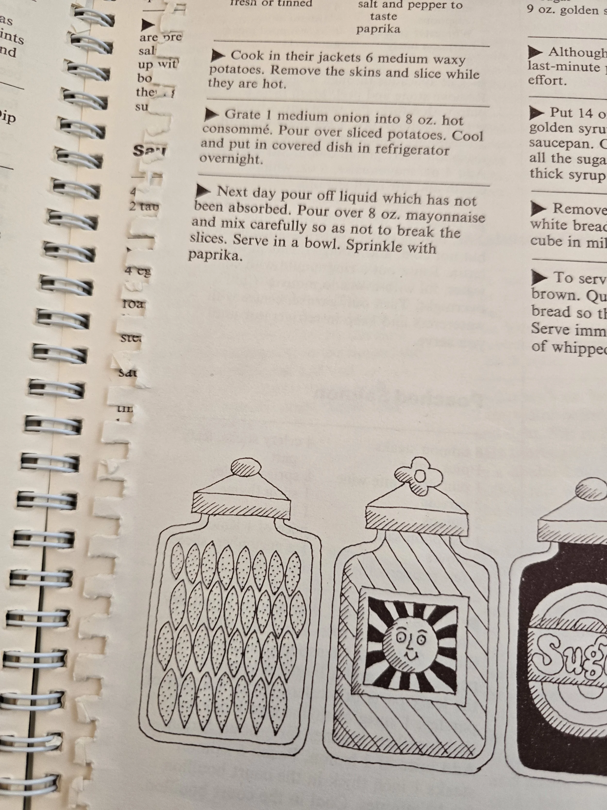 Black and white folk-art style kitchen jar illustrations by Ginger Tilley