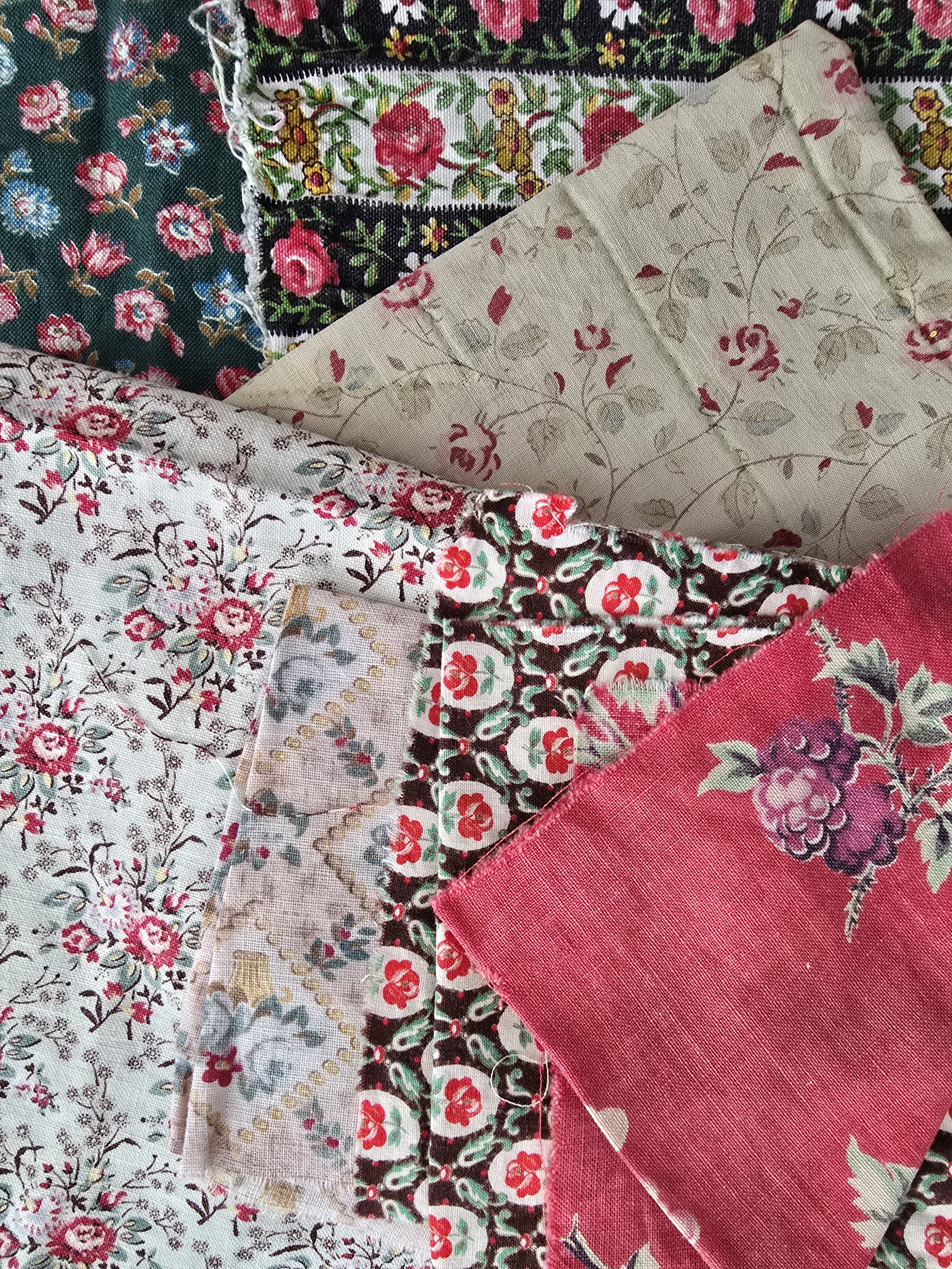 Bundle of assorted vintage French floral fabrics