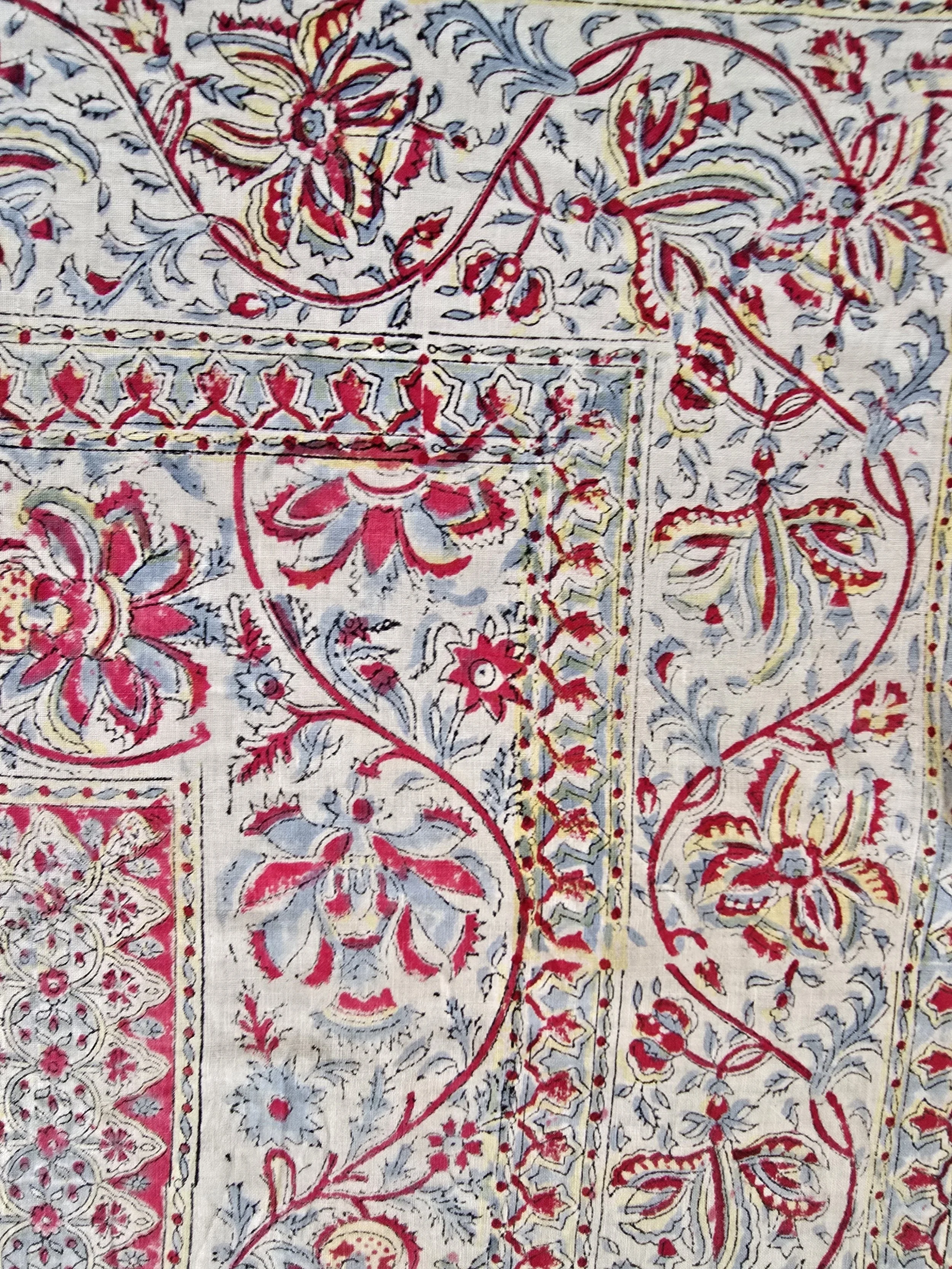 1970s Indian floral textile panel with scrolling border