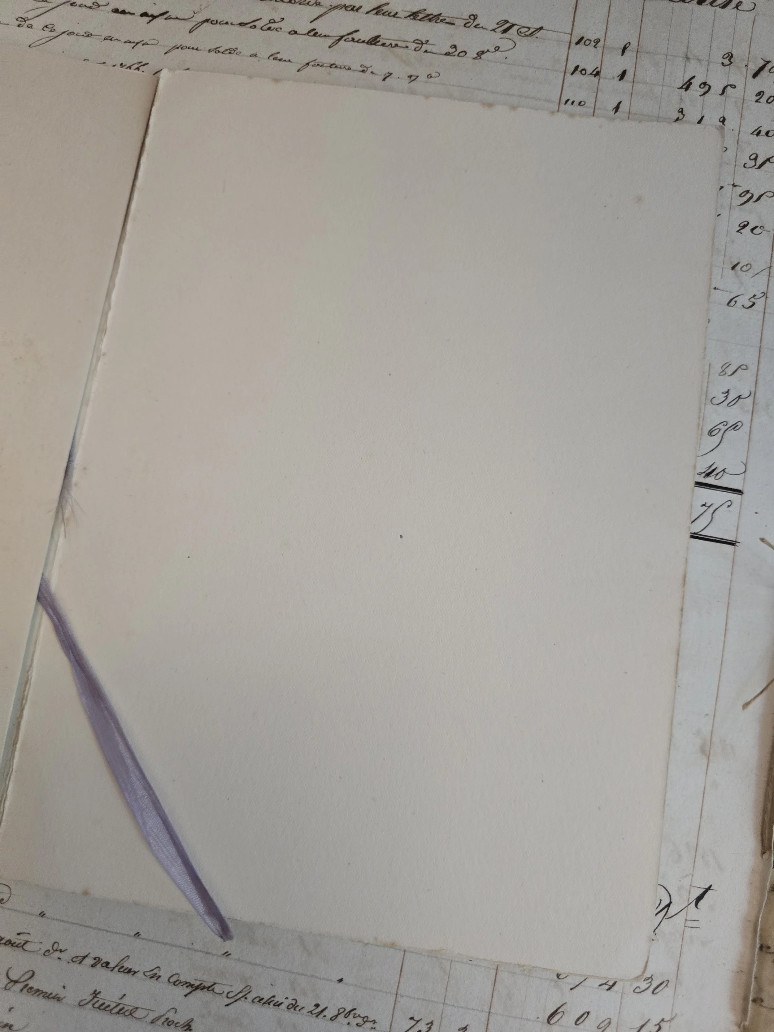 Interior blank page and original ribbon of large antique Christmas card dating from 1914.