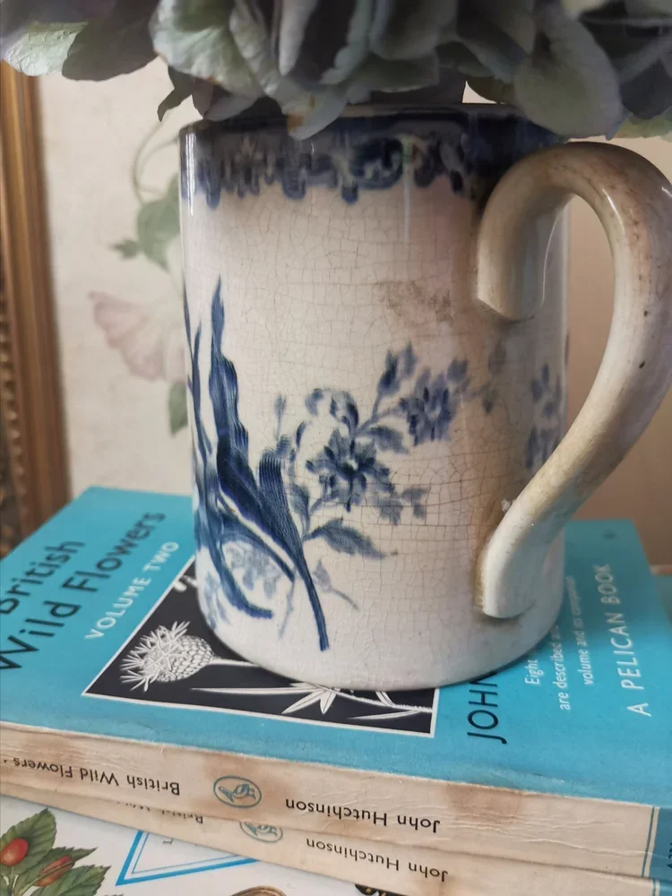 Antique French Digoin & Sarreguemines jug with blue floral design