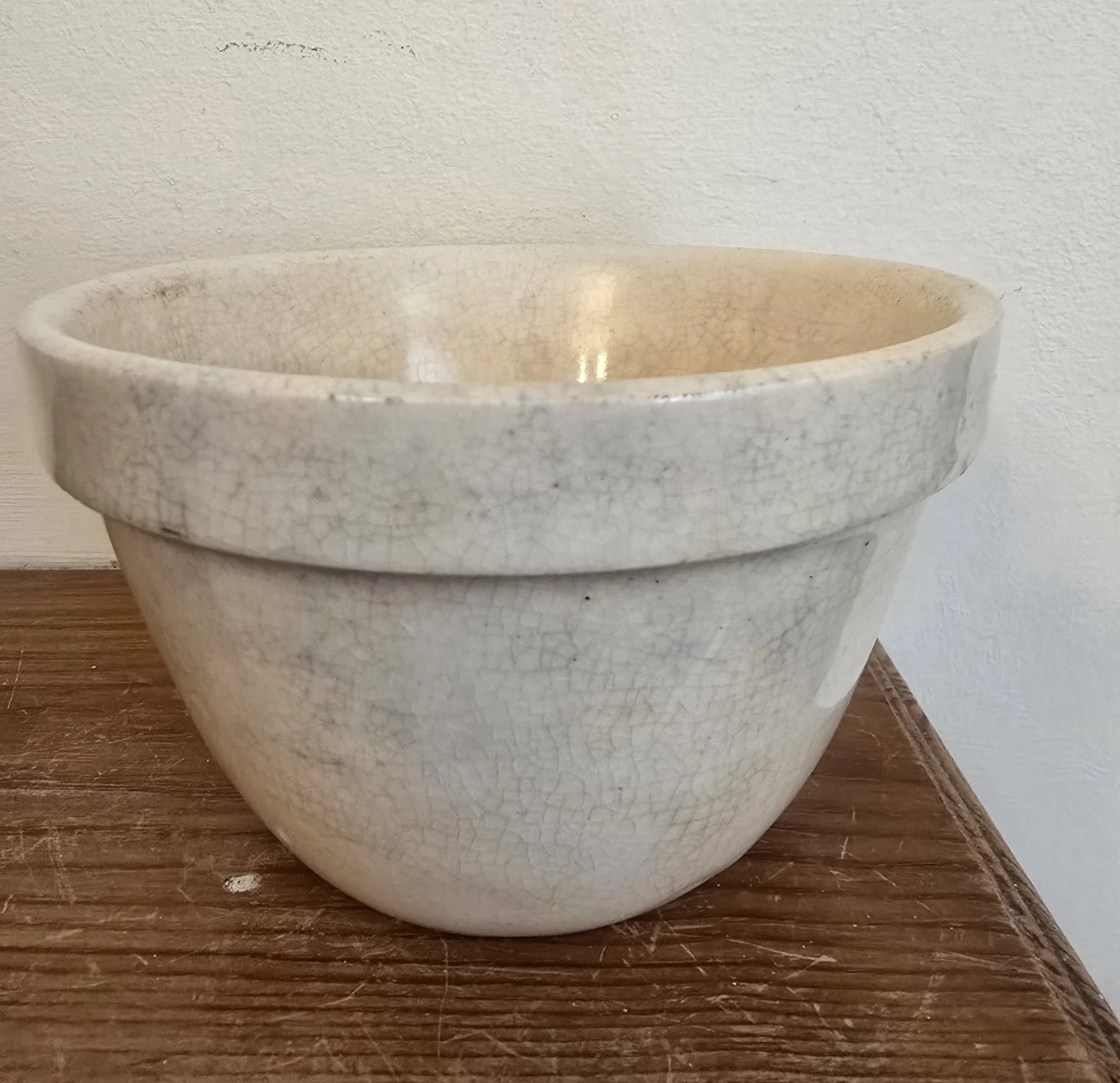Full view of rustic British Made pudding bowl, 9 cm x 13 cm