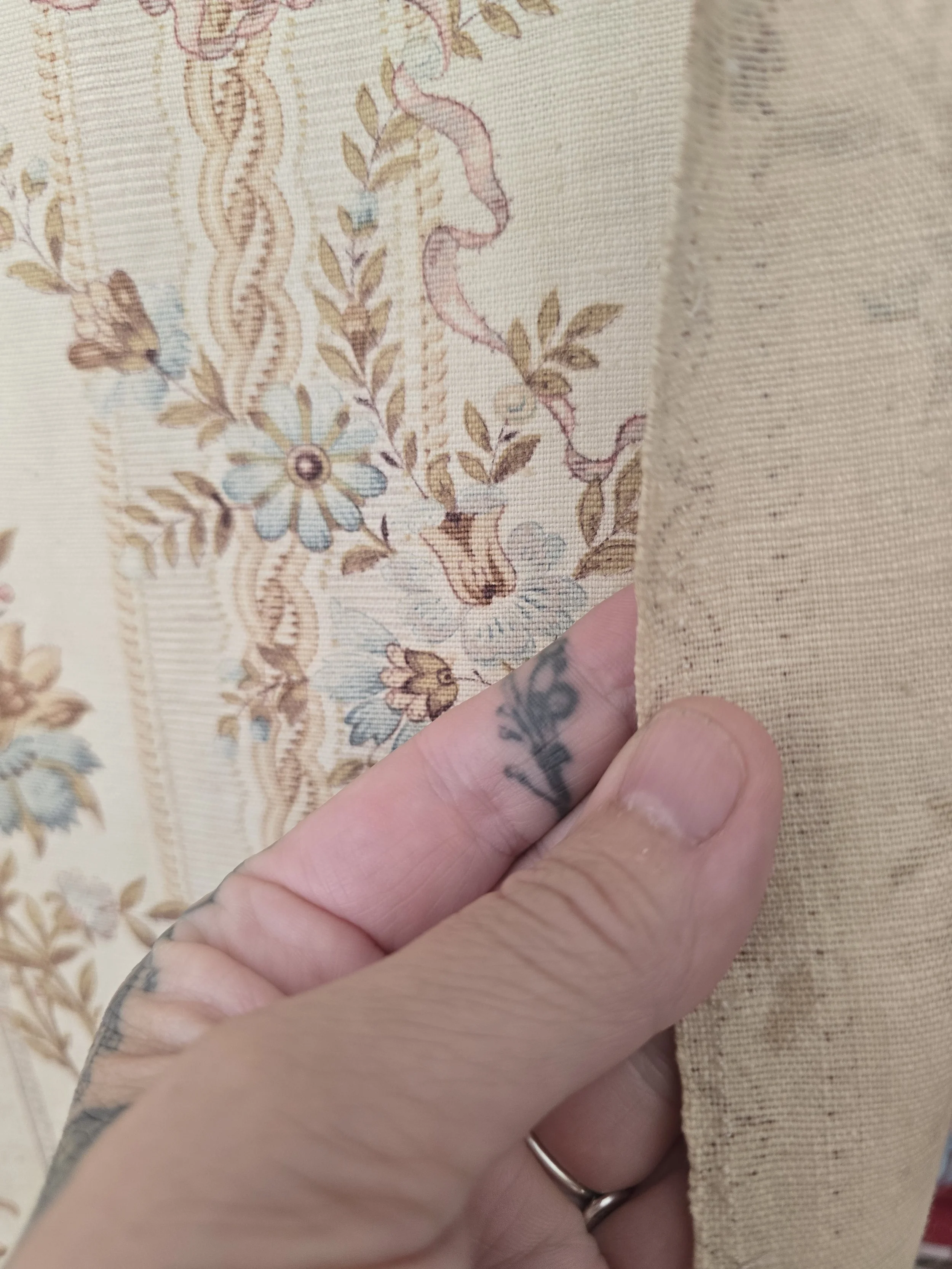 Antique French floral fabric measuring 84 cm wide by 284 cm long