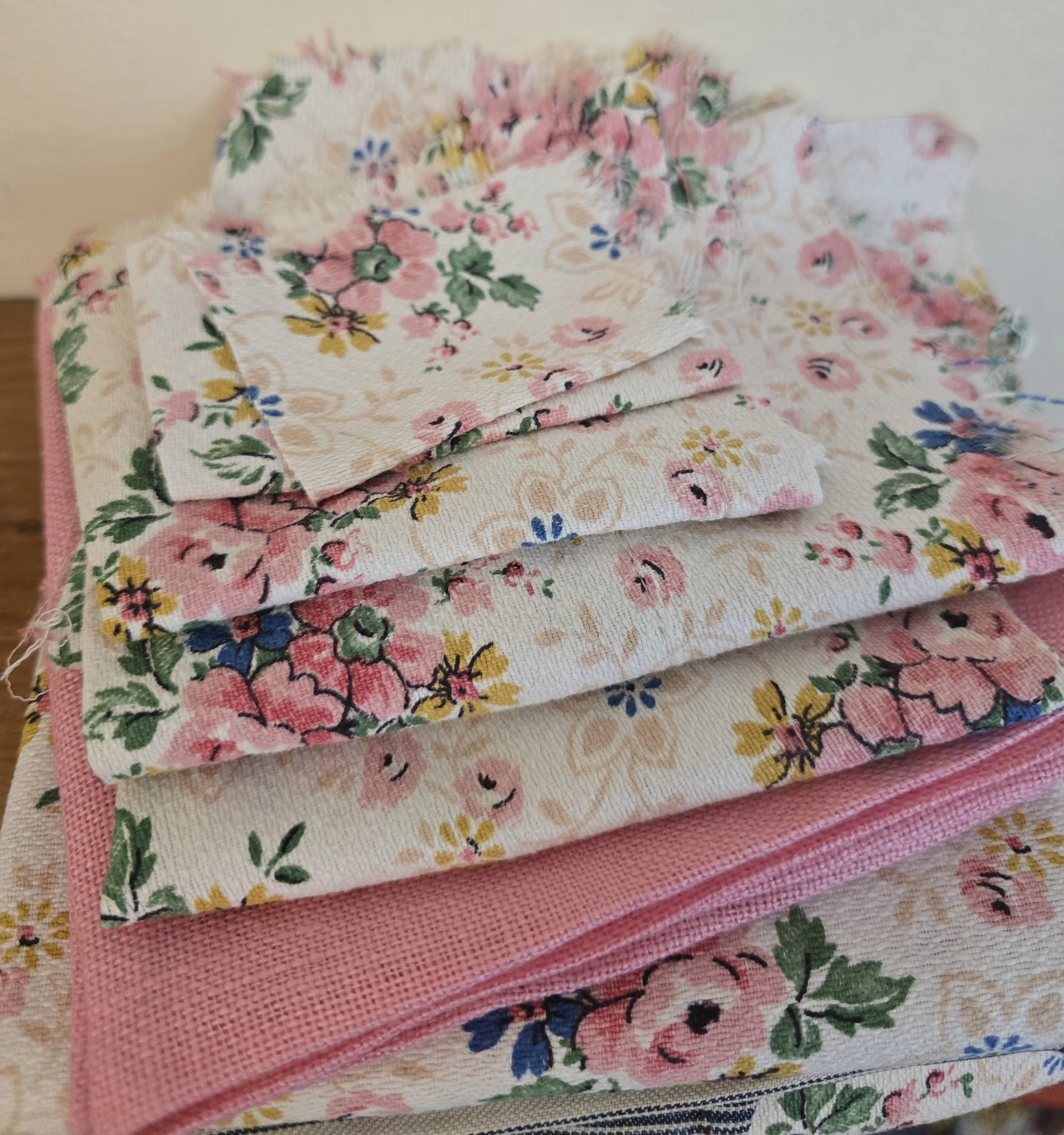 Vintage floral fabric remnant bundle stacked in soft pink and cream tones (Copy)