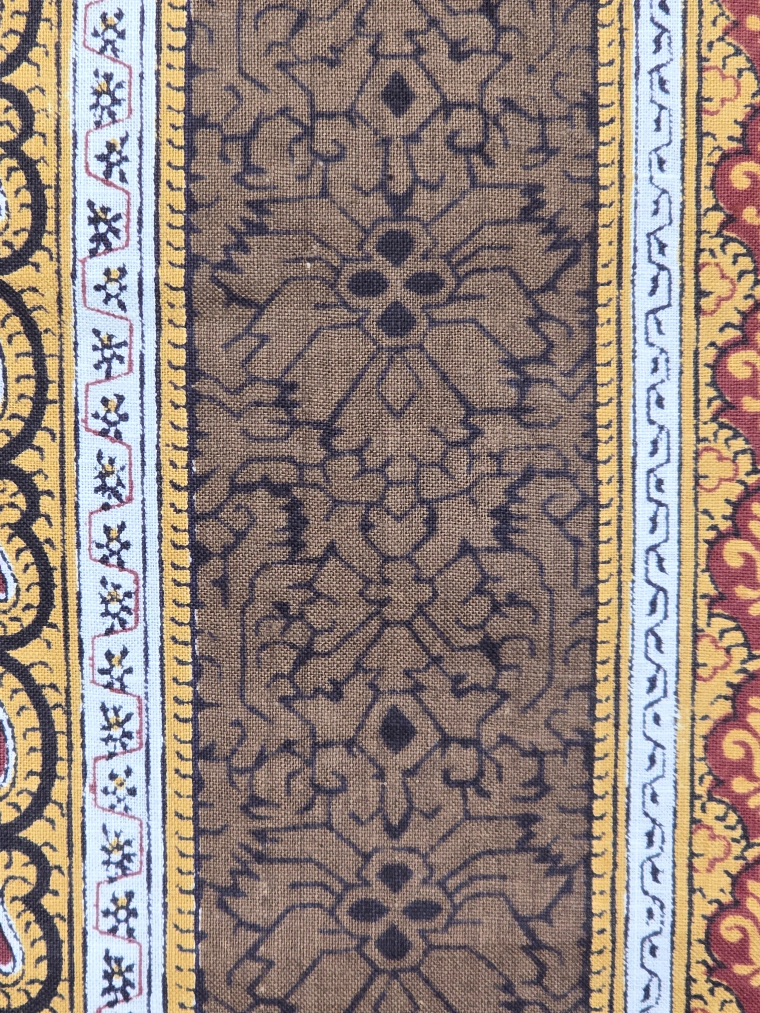 Close-up of small paisley and floral motifs within the decorative Provençal stripes.