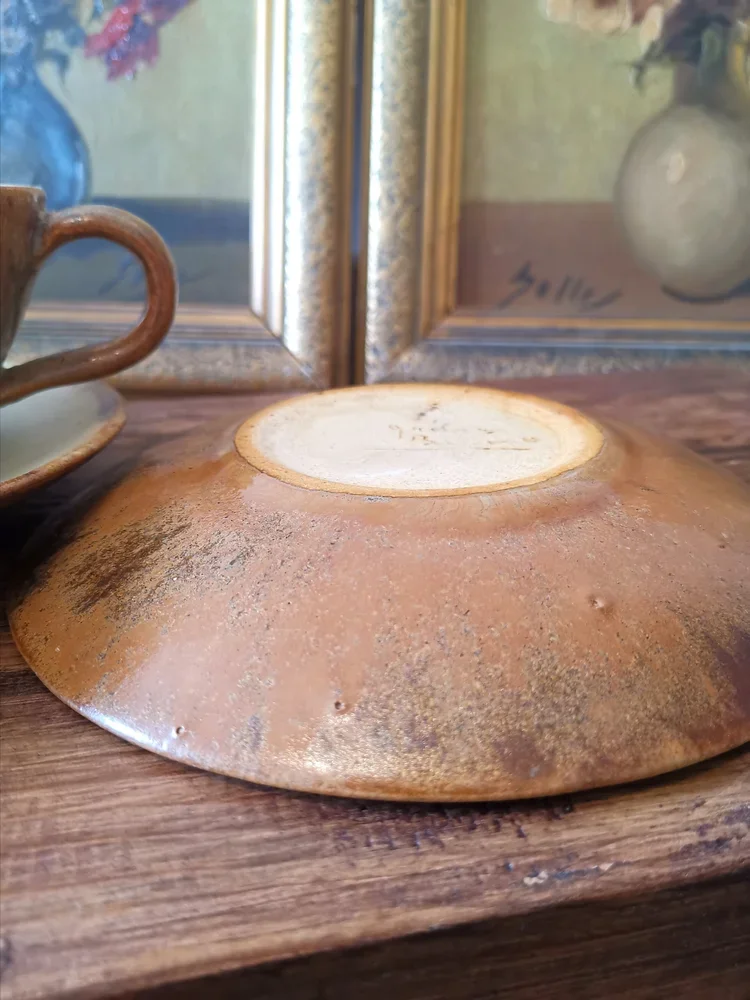 Charles Gréber ceramic cup to show scale, glaze patina, and textural finish