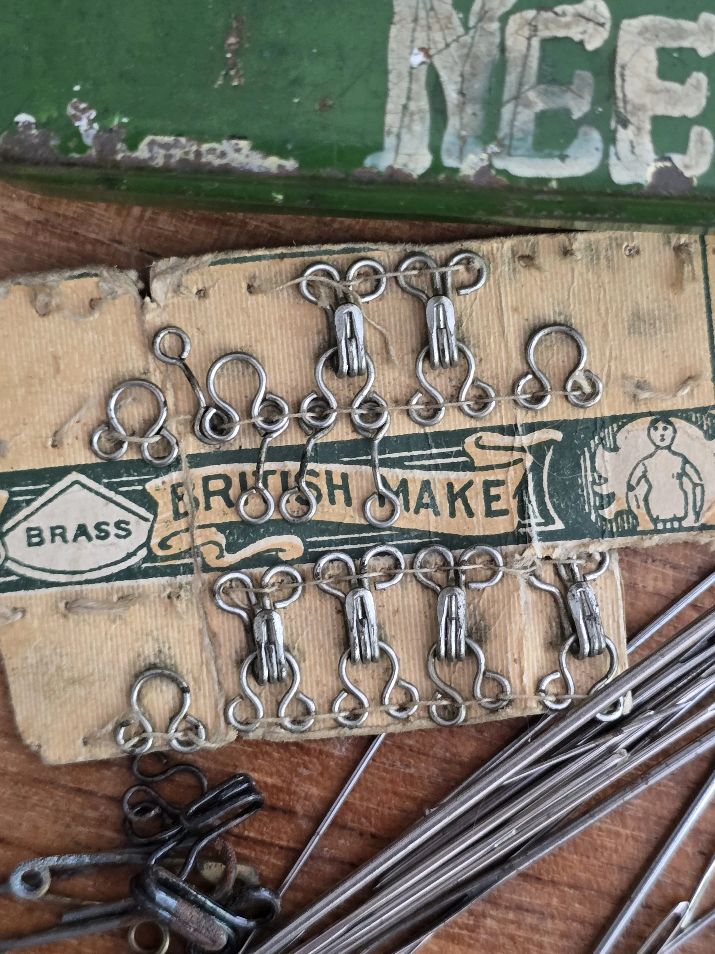 Vintage British Made Brass Dress Fasteners on Original Card