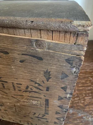 Joinery and dovetail details of antique crate construction