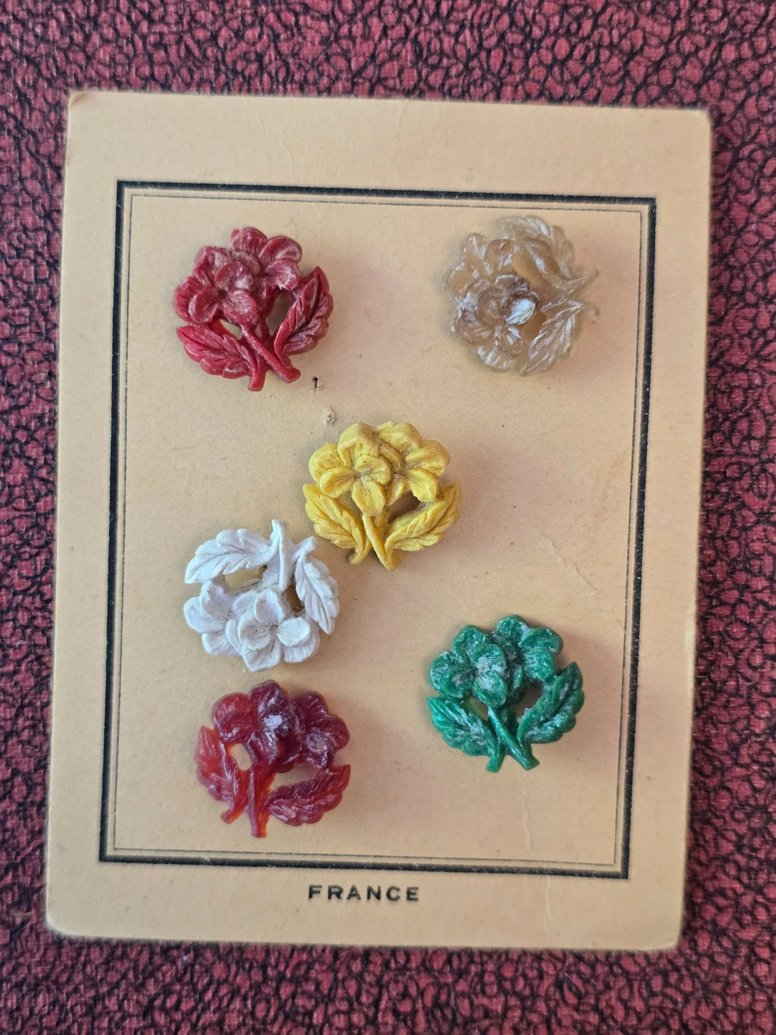 Vintage French Floral Celluloid Buttons