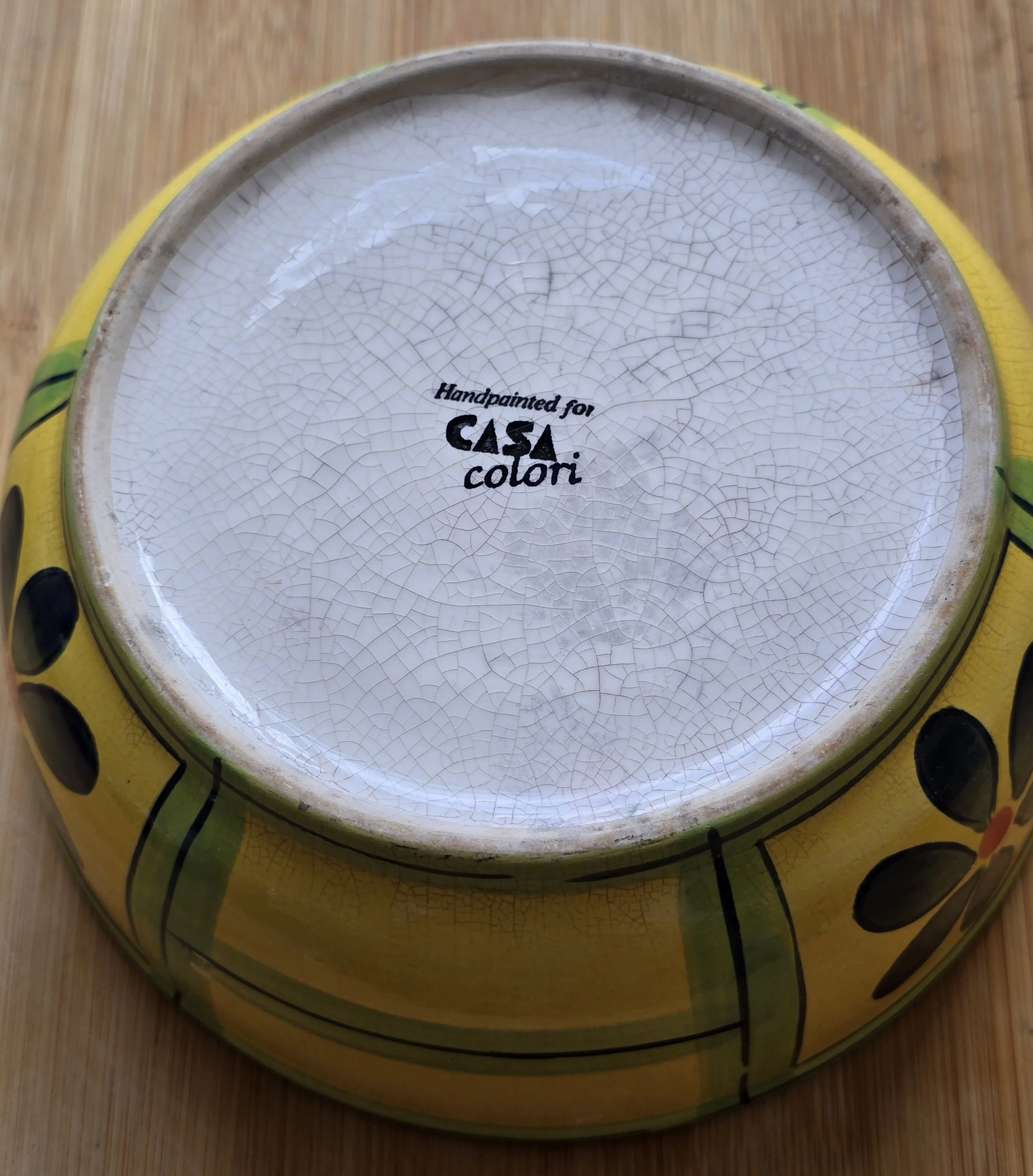 Base of Casa Colori ceramic bowl with maker’s mark Handpainted for Casa Colori