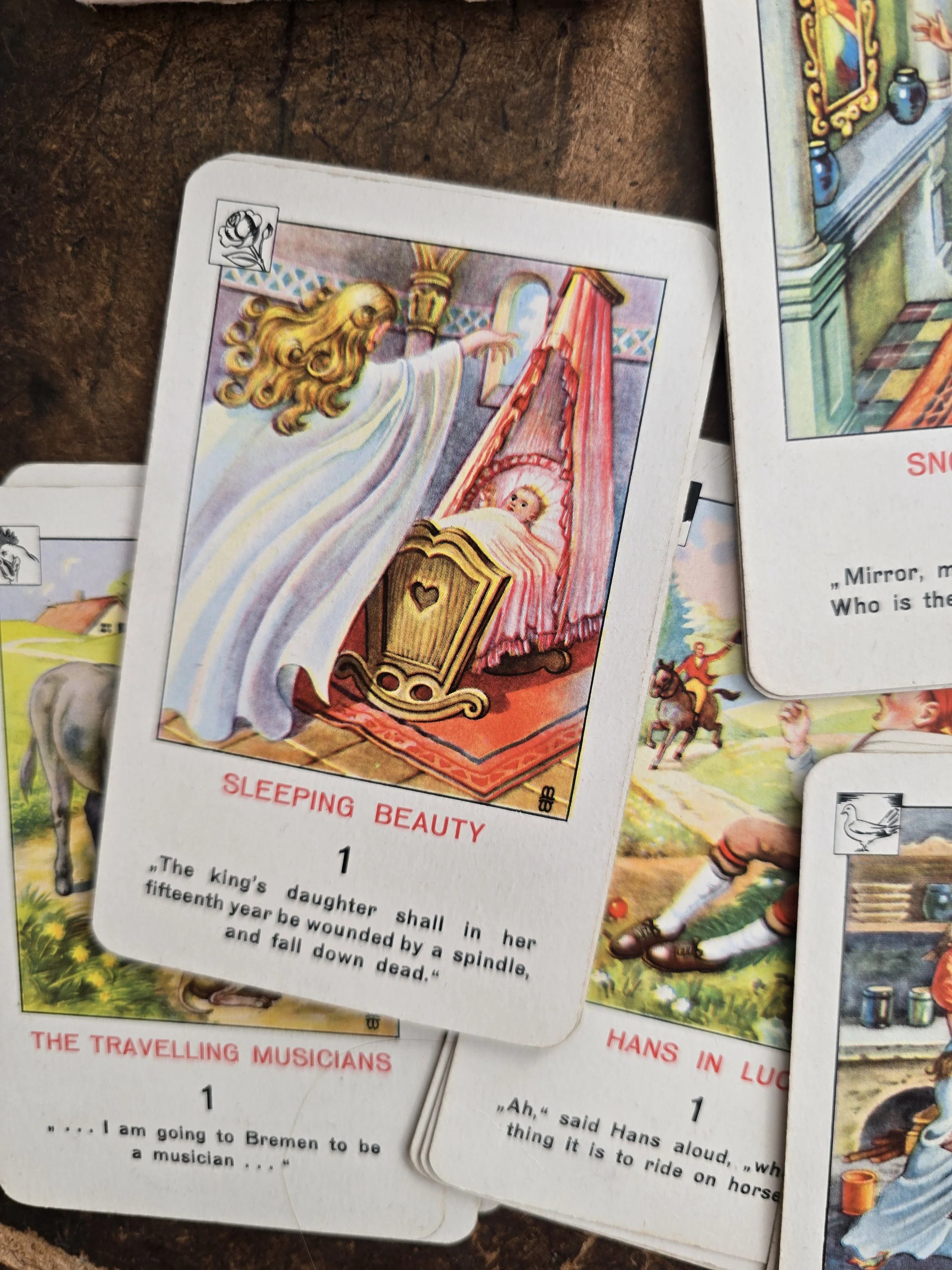Vintage Piatnik cards featuring Snow White, Hansel and Gretel and The Hare and the Hedgehog.