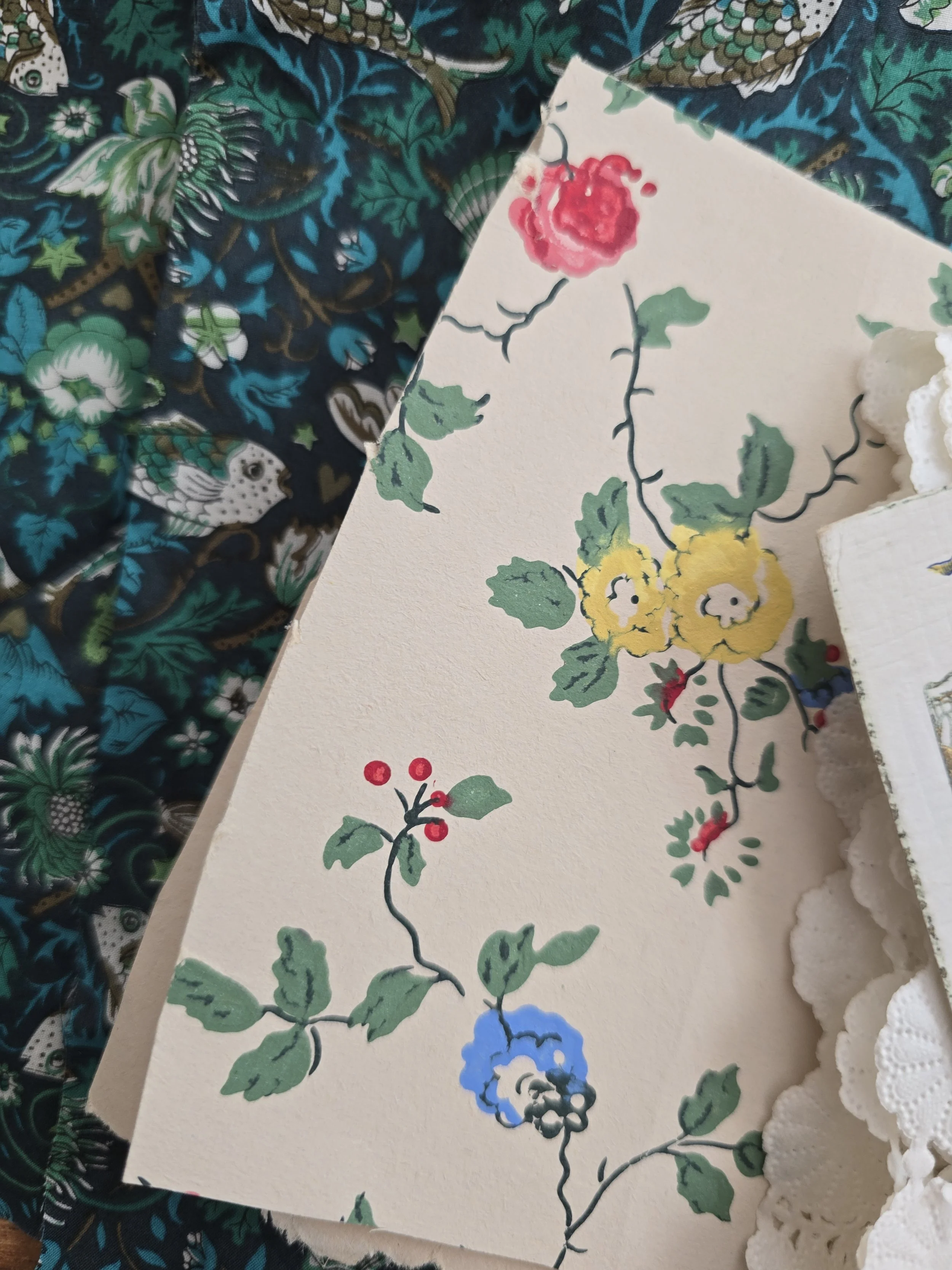 hand painted floral paper sheet with delicate vintage pattern