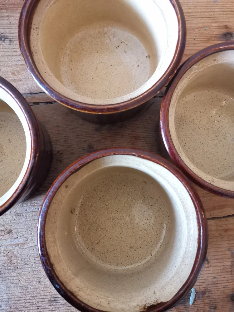 Set of four 1970s Moira Pottery stoneware ramekins in rustic tones