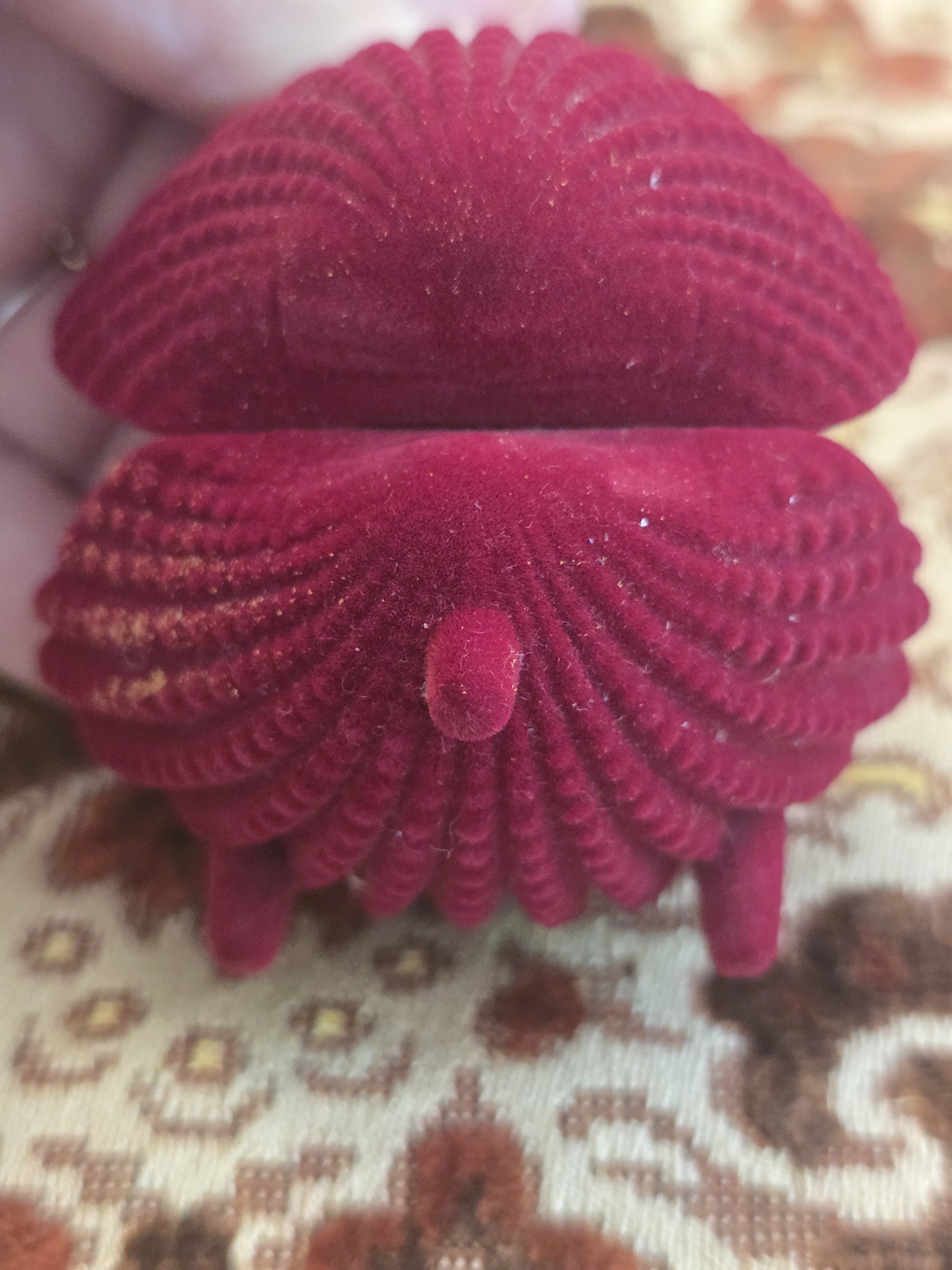 Pink velvet trinket box inspired by a scallop shell
