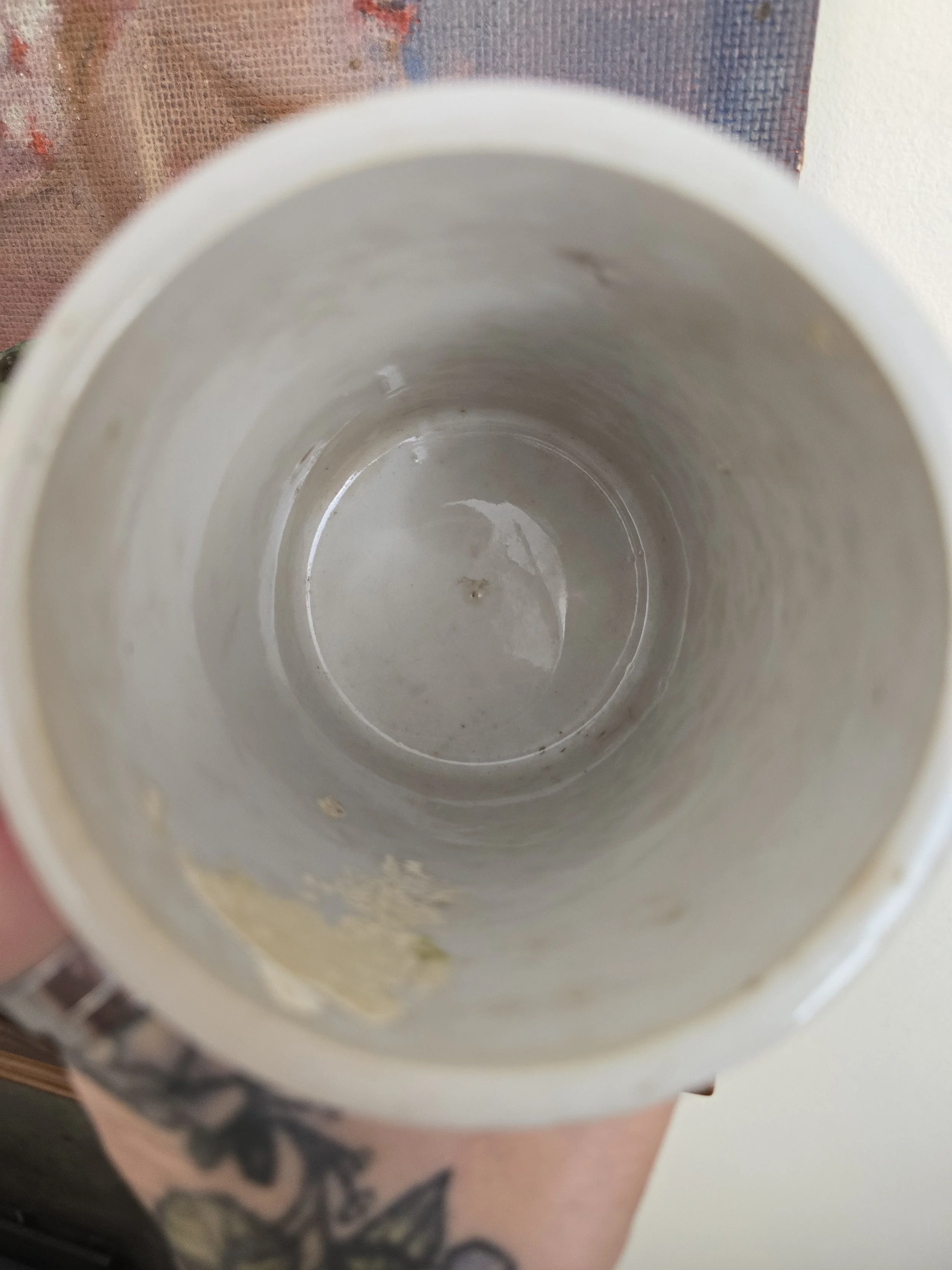Cream stoneware advertising pot with original transfer decoration