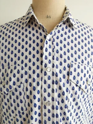 Close-up of Provençale cotton shirt fabric pattern.