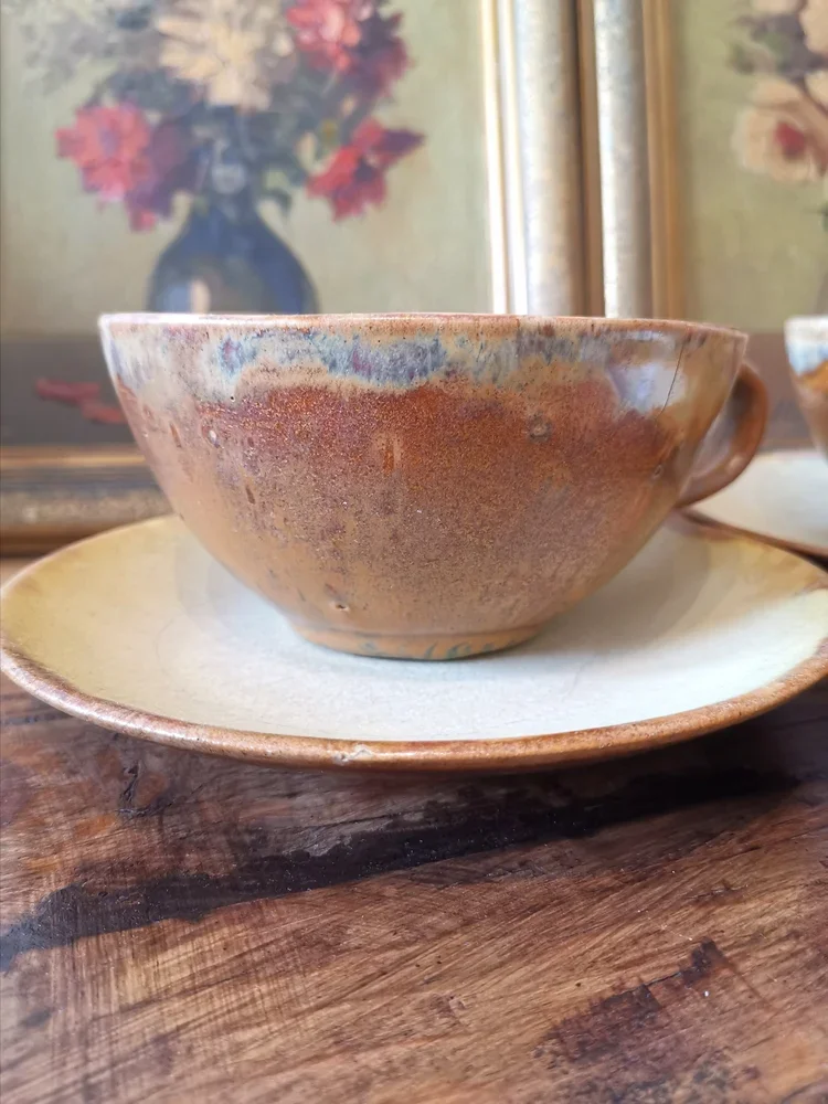 Close-up of antique cup showing glaze texture and surface character