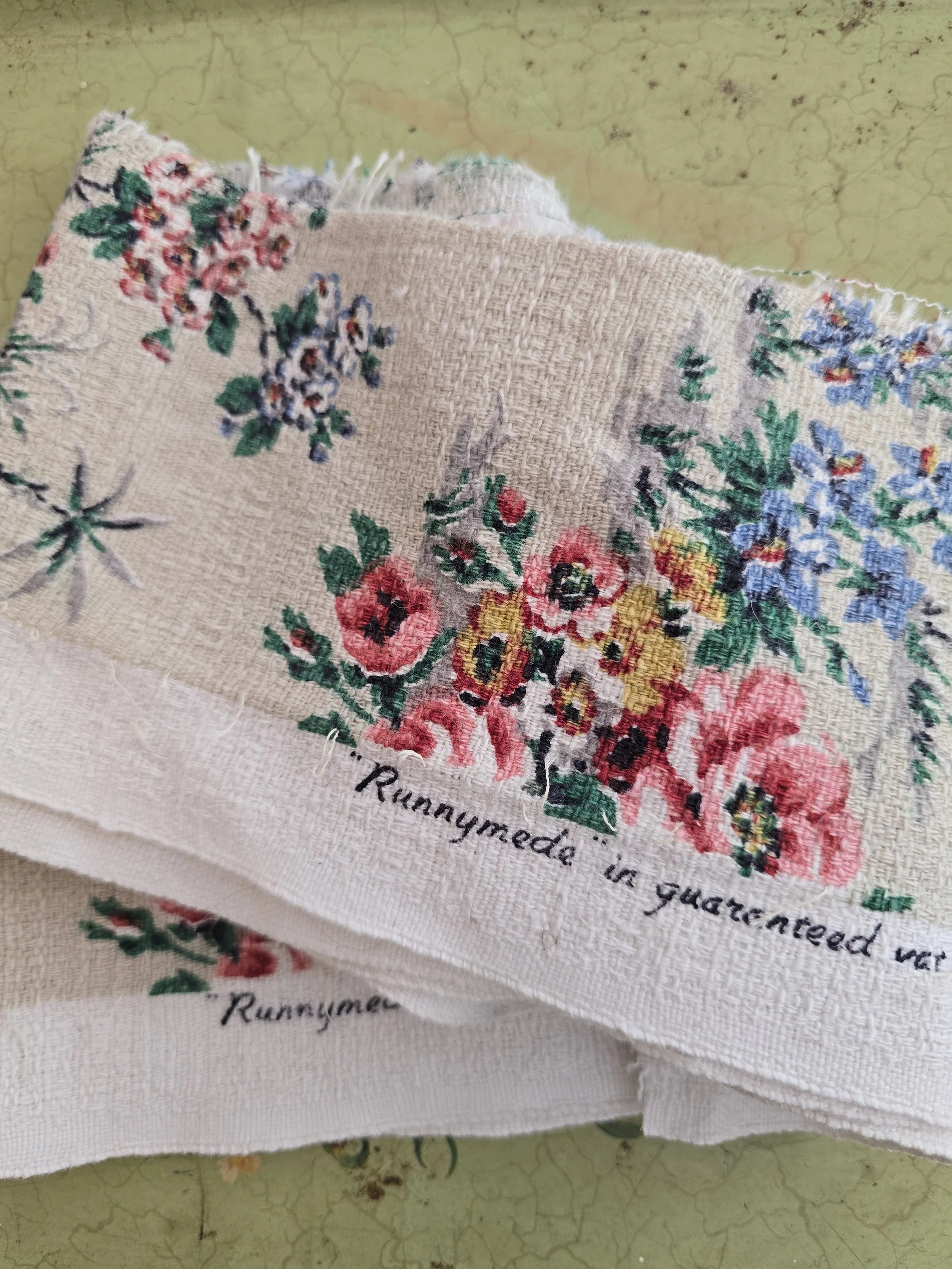 Vintage Runnymede floral fabric fragment with original printed selvedge