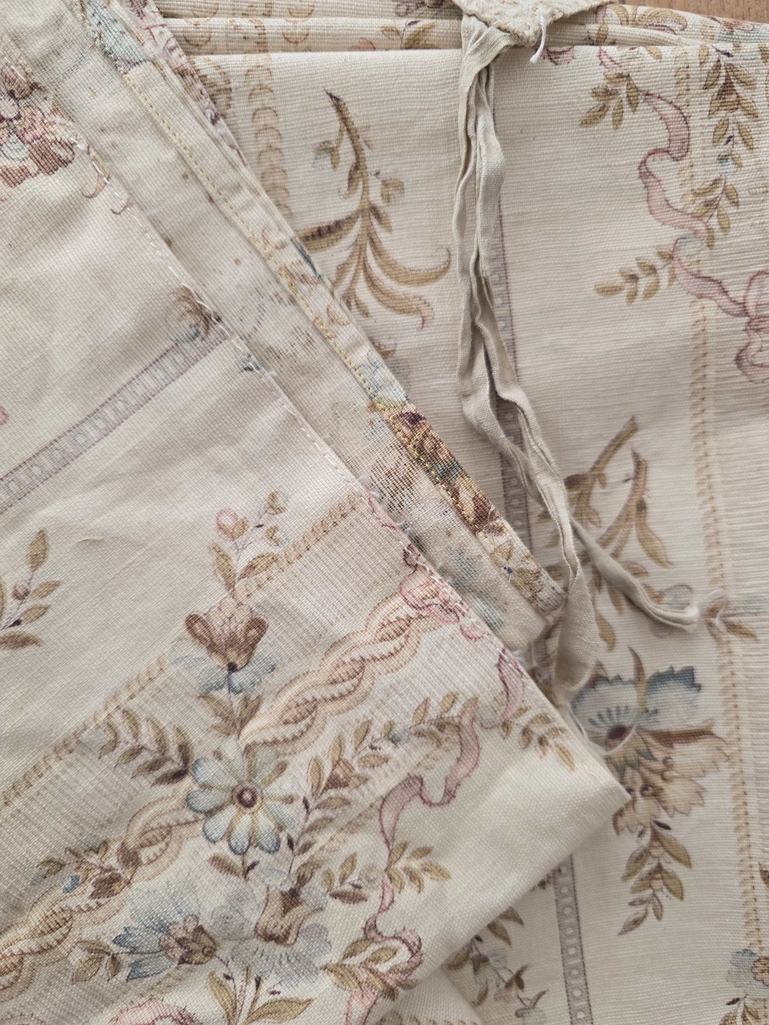 Full length of antique French striped floral fabric dating to circa 1890 to 1910