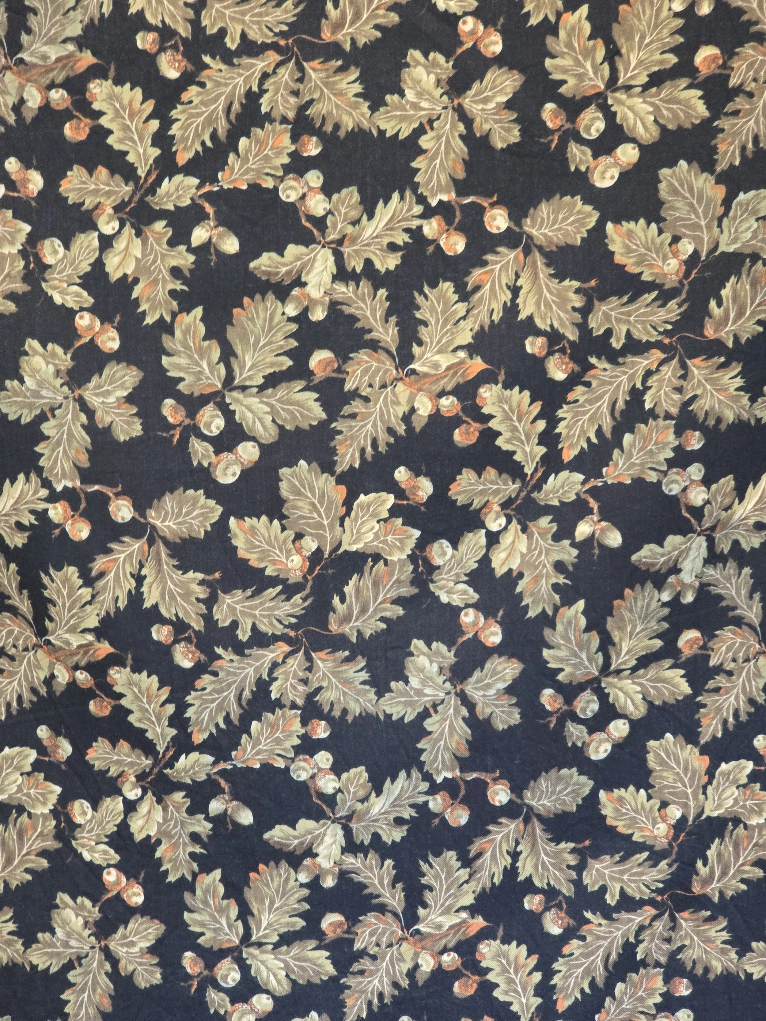 Full panel of vintage French fabric showing oak leaf design