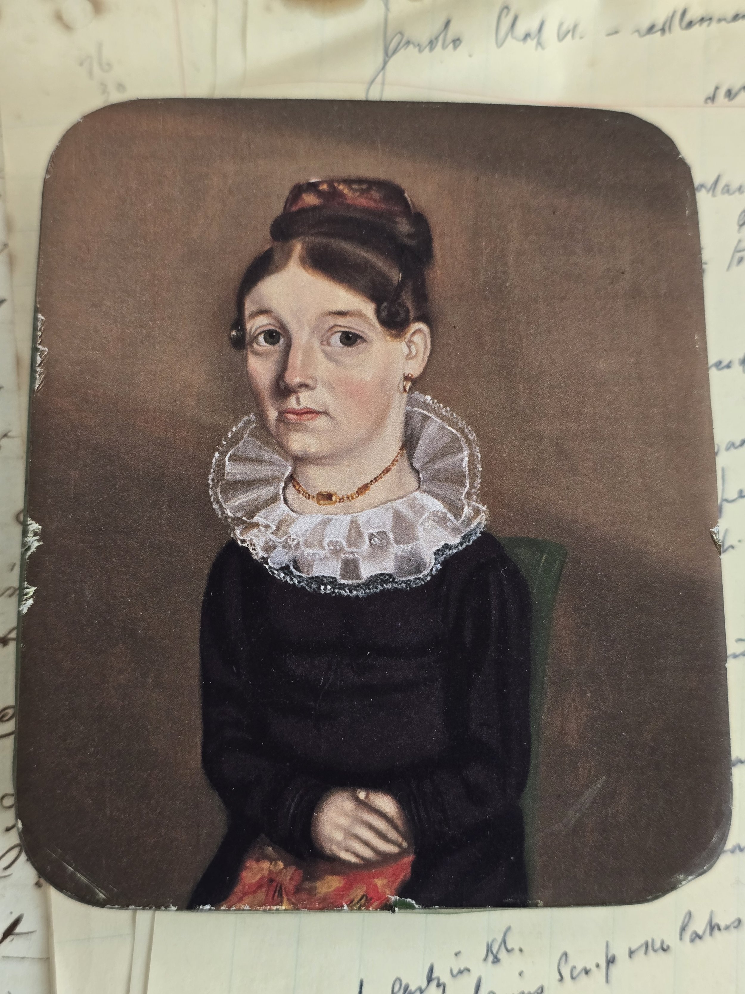 Vintage metal tin with hand-applied portrait artwork and distressed edges.