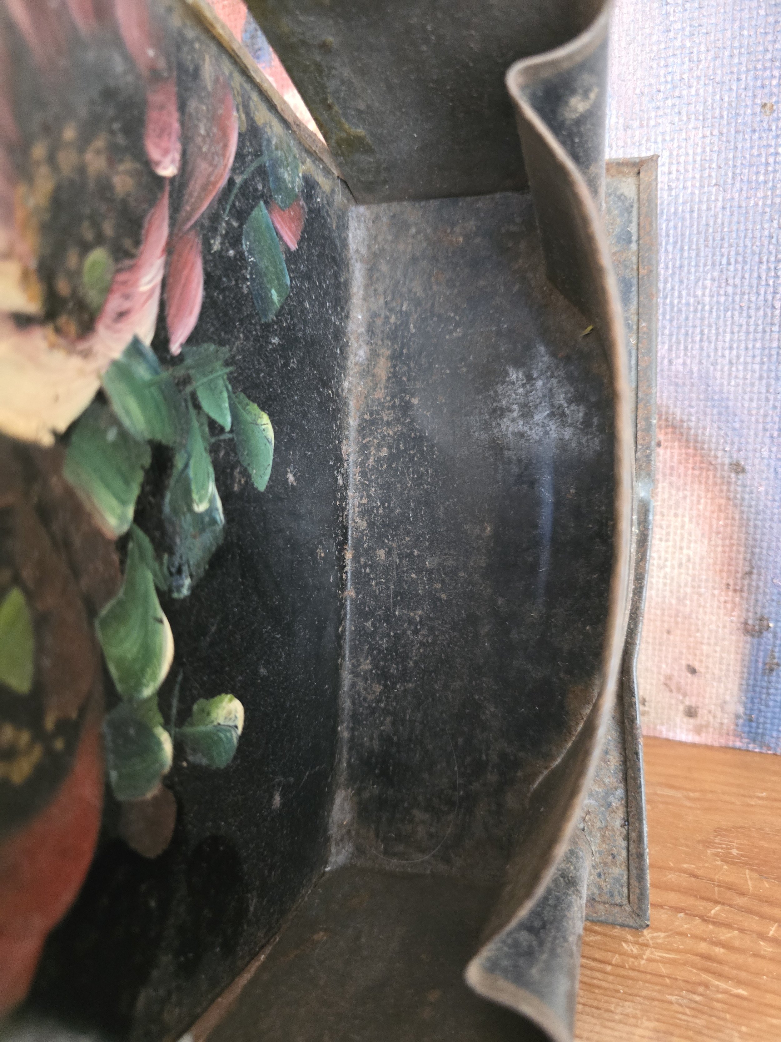 Rustic floral metal wall holder for letters, magazines or paperwork with painted roses.