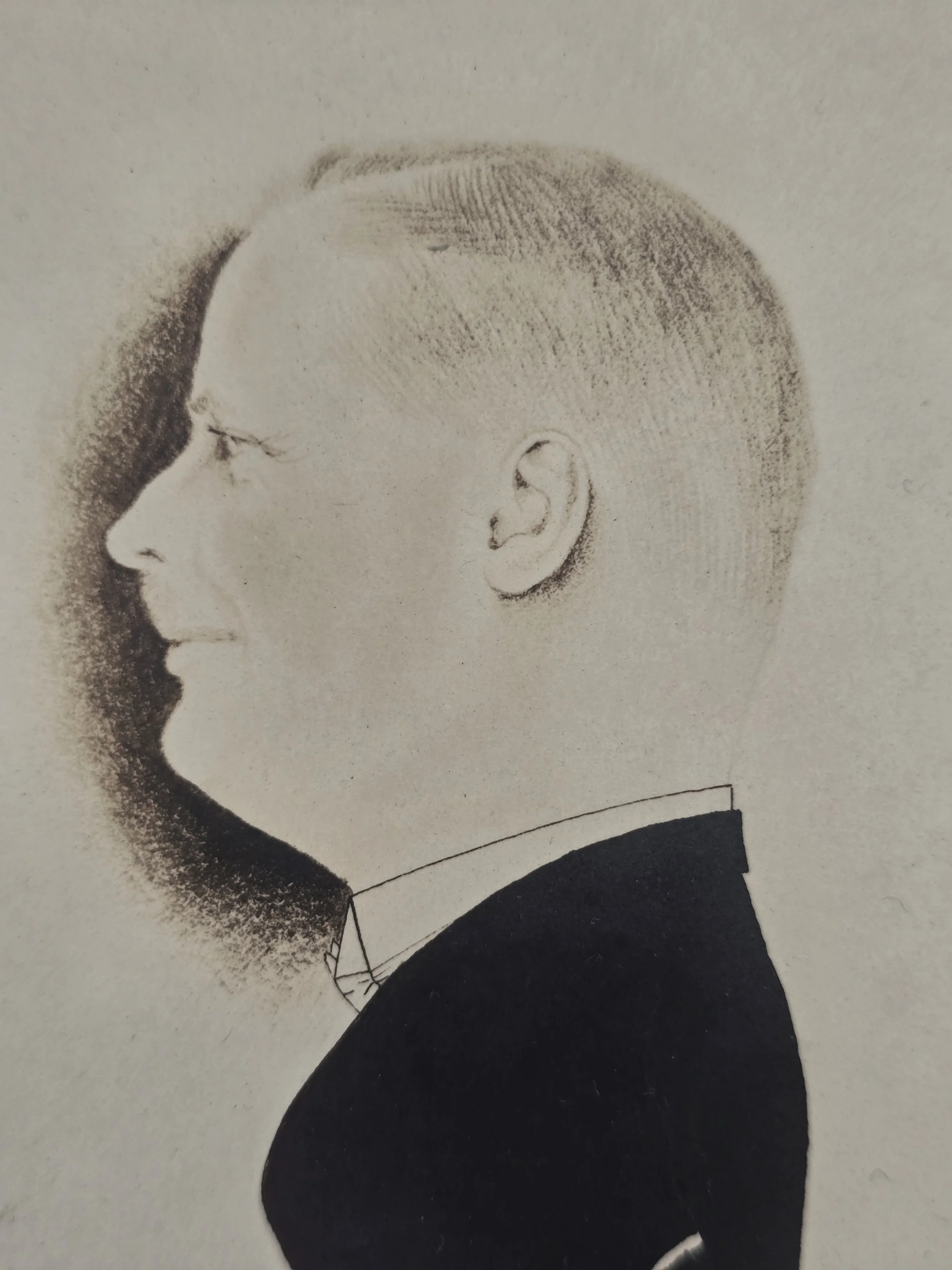 1933 British caricature by Amies Milner showing a gentleman in profile
