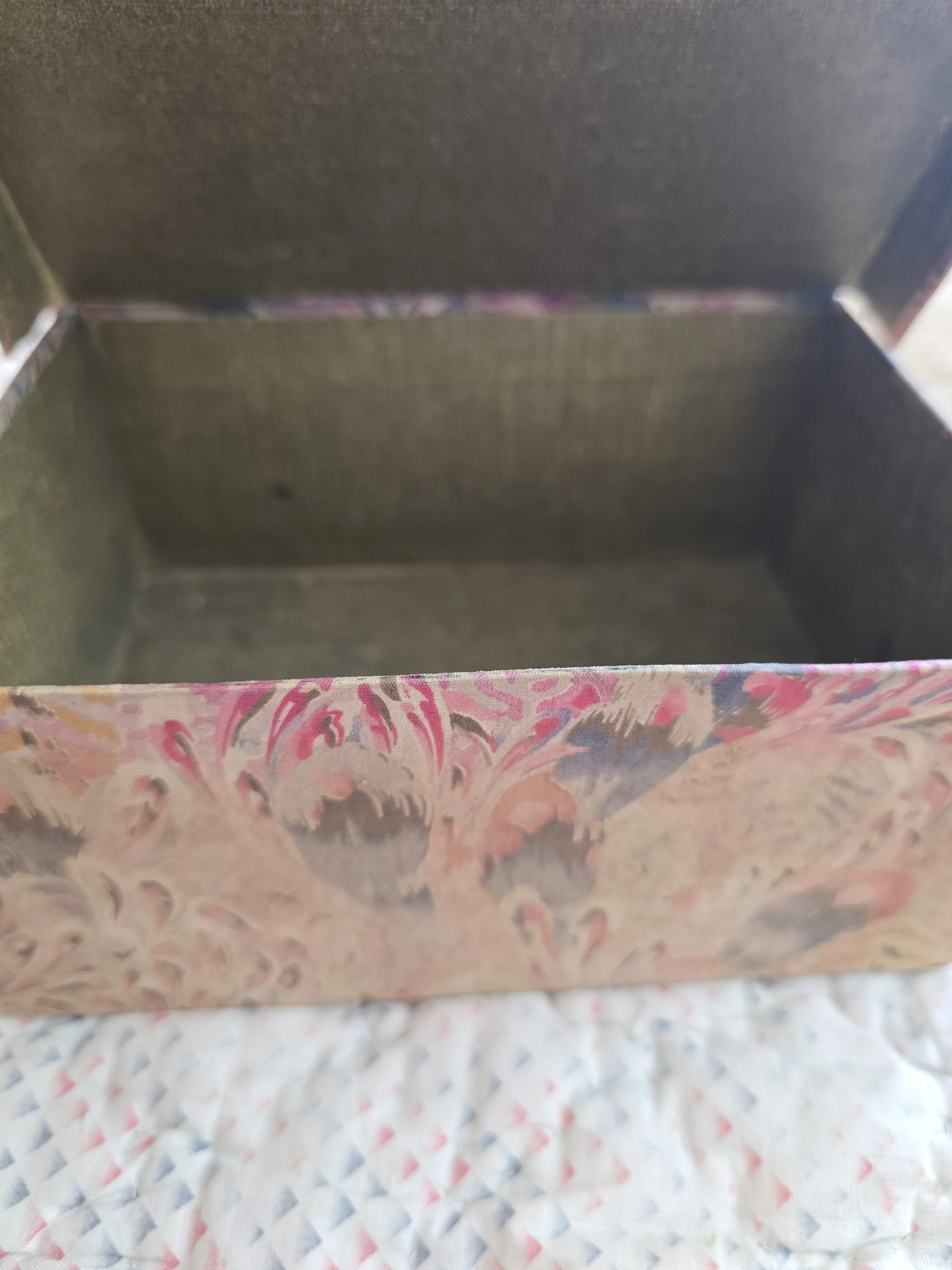 Decorative vintage keepsake box with worn corners and beautifully faded colours.