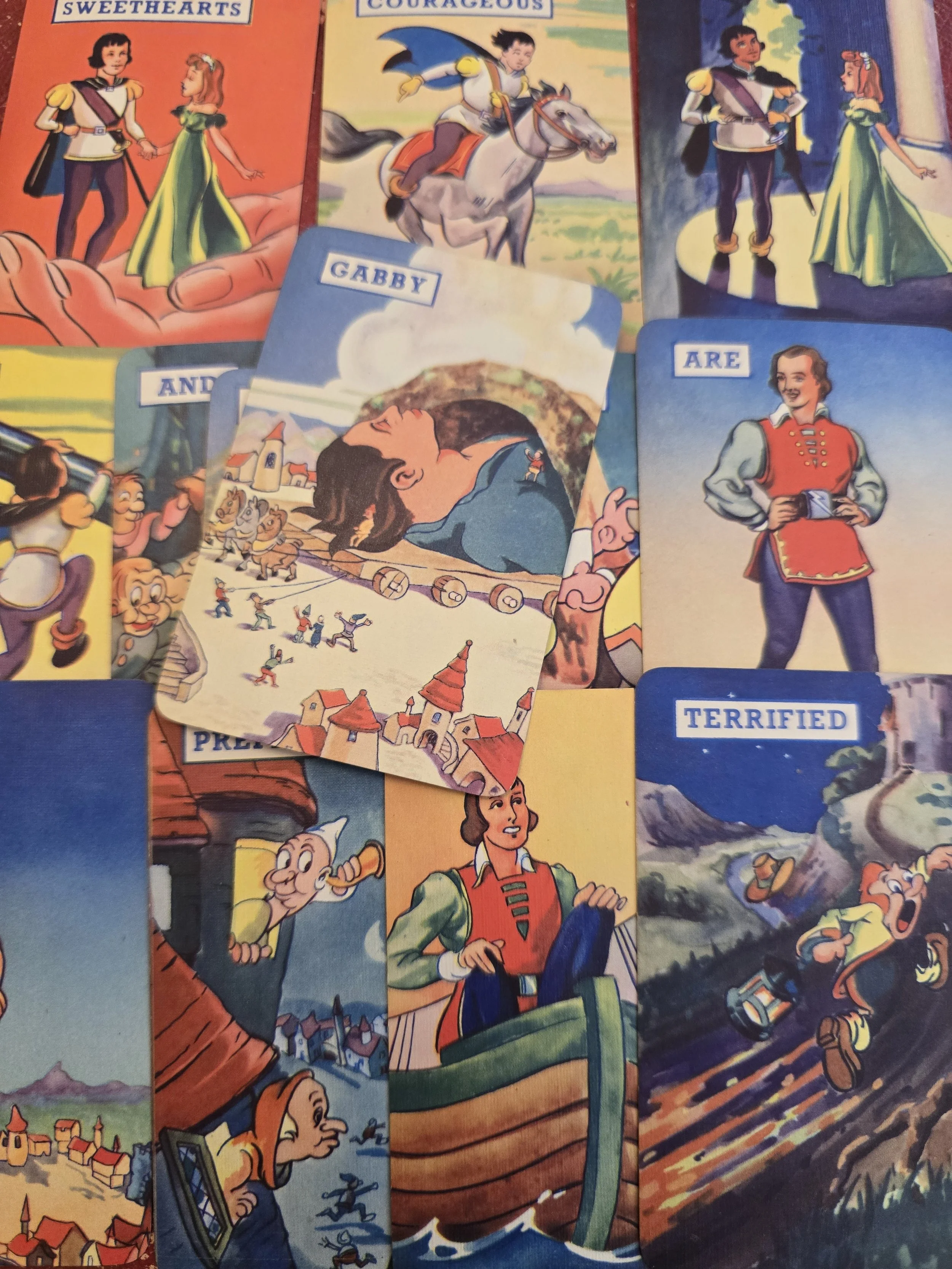 Colourful Gulliver's Travels playing cards featuring storybook illustrations.