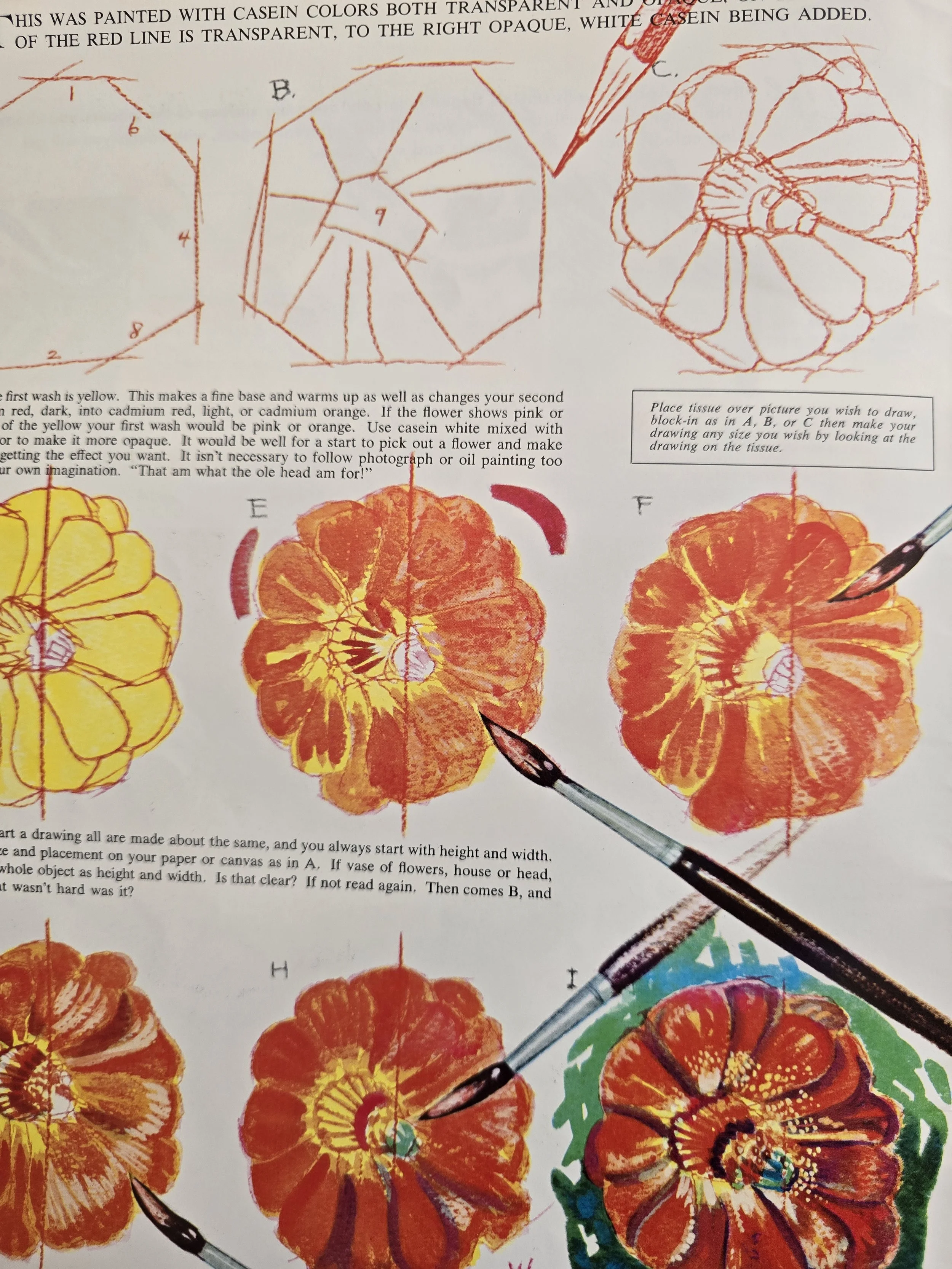 Colour study page showing vintage painting techniques and colour combinations.